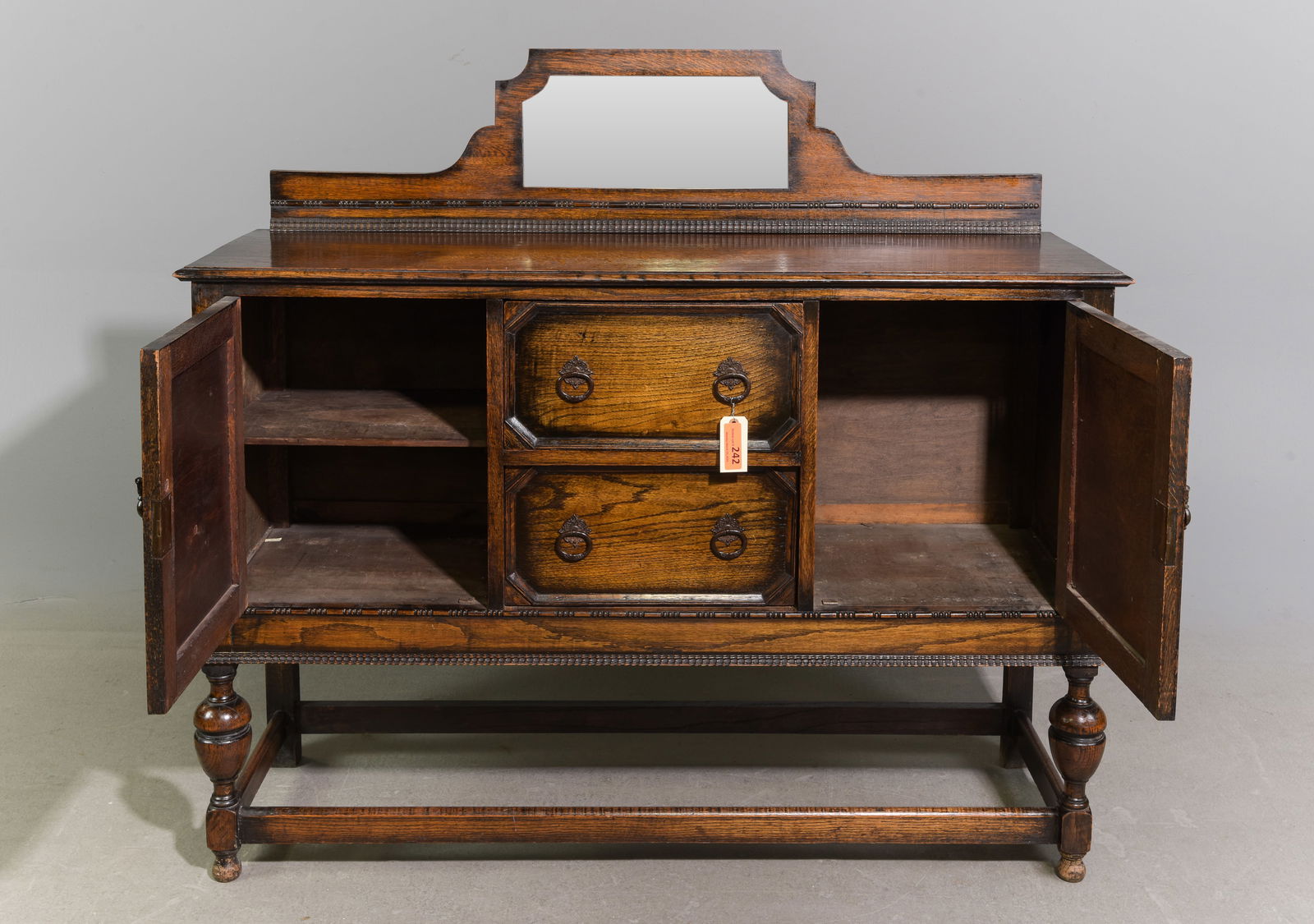 British Tudor Style Oak Mirror Back Sideboard (1 of 6)