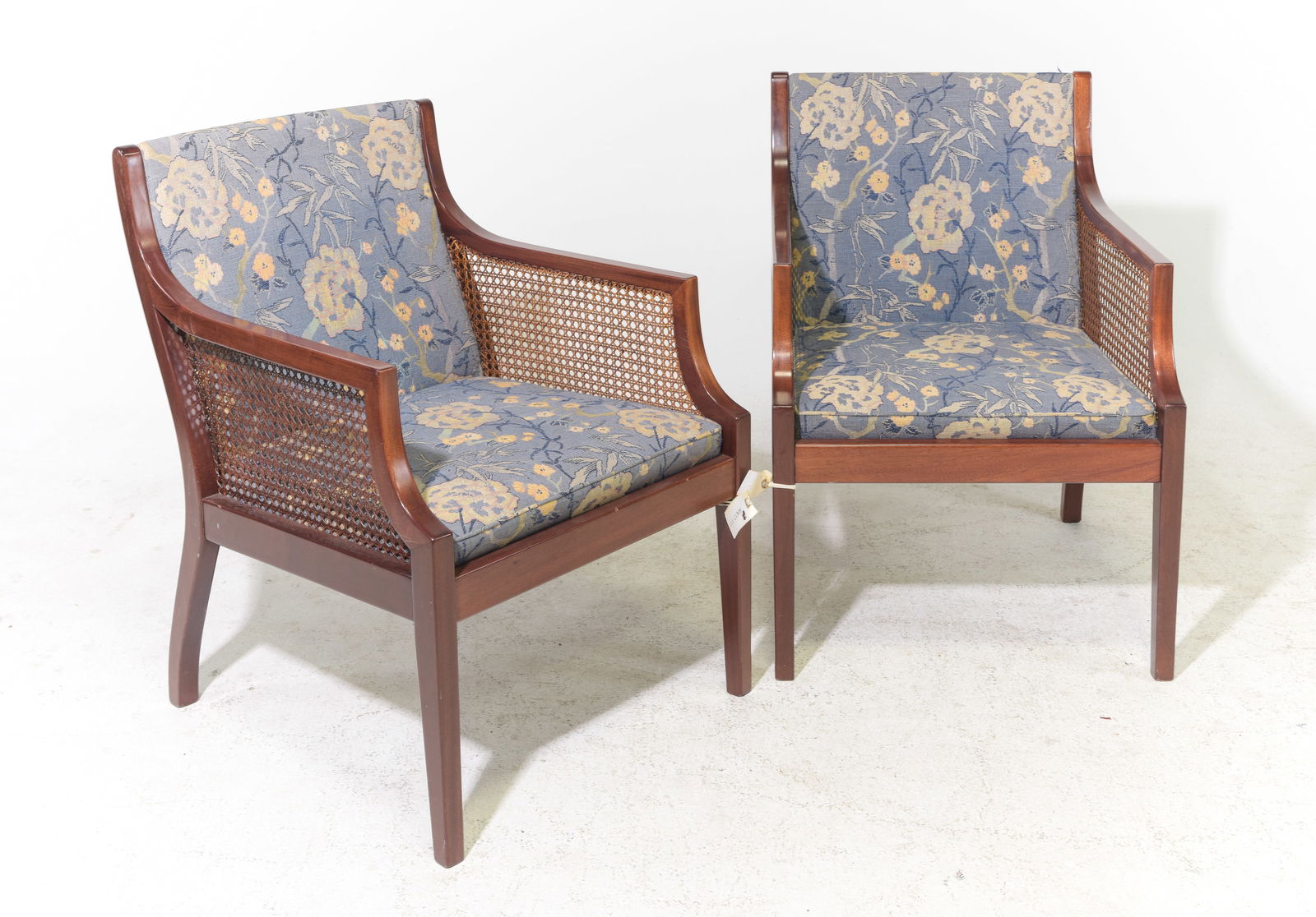 Danish Mahogany Pair of Arm Chairs with Caned Sides: Danish Mahogany Pair of Arm Chairs with Caned Sides - 31.5 in tall x 23.5 x 22 each with a seat height of 16 inches