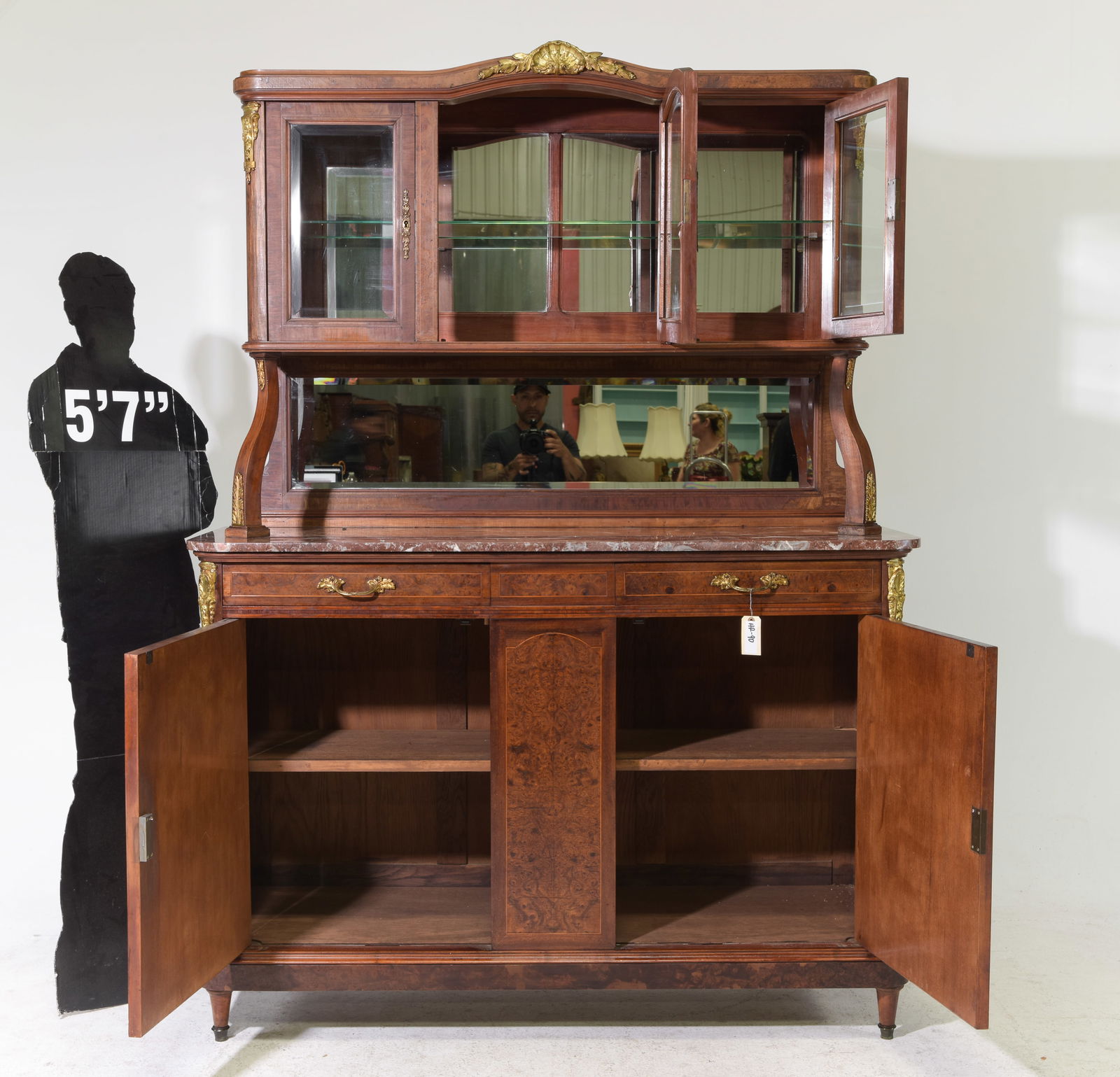 French Burled Walnut Marble Top Buffet - 2