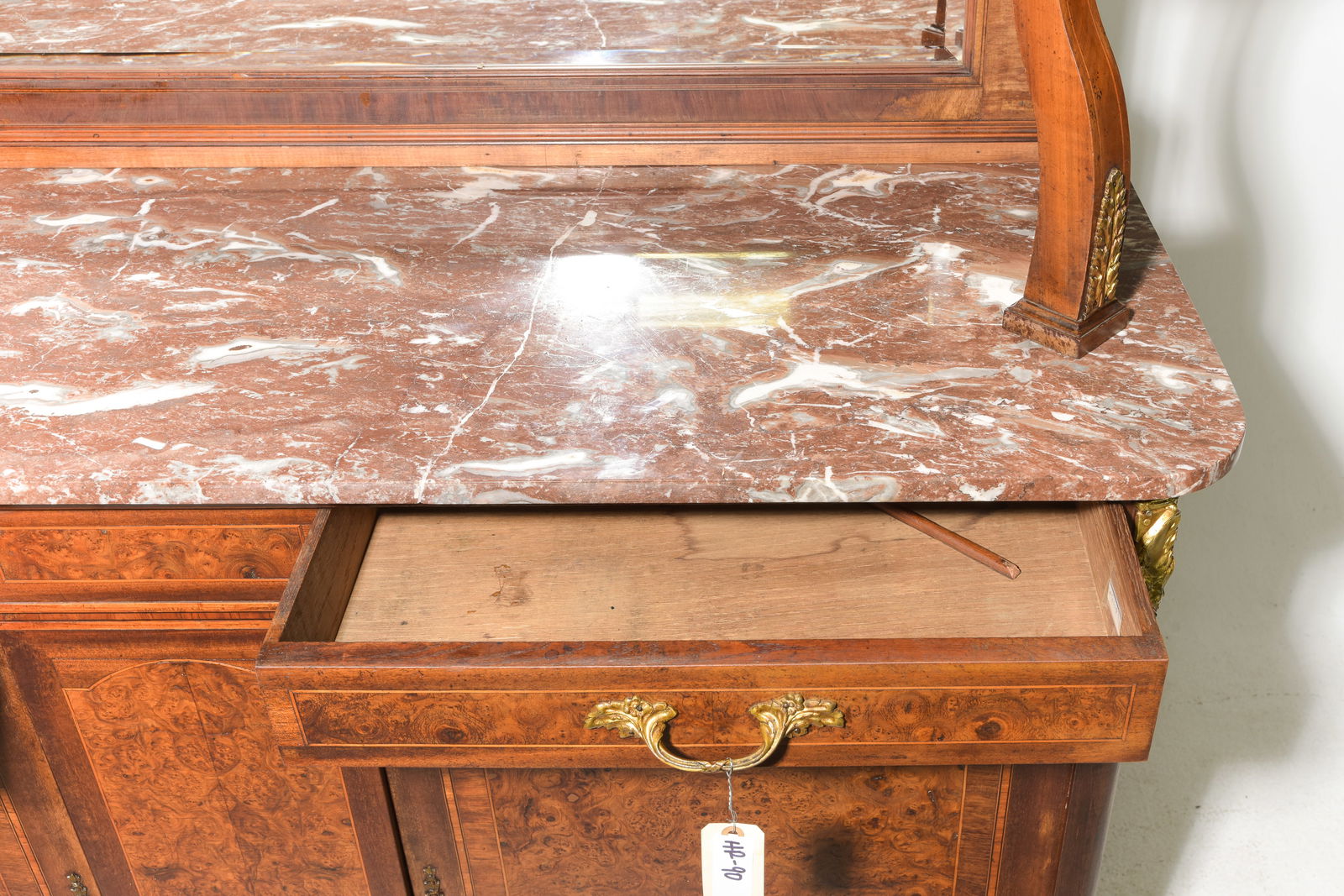 French Burled Walnut Marble Top Buffet - 4