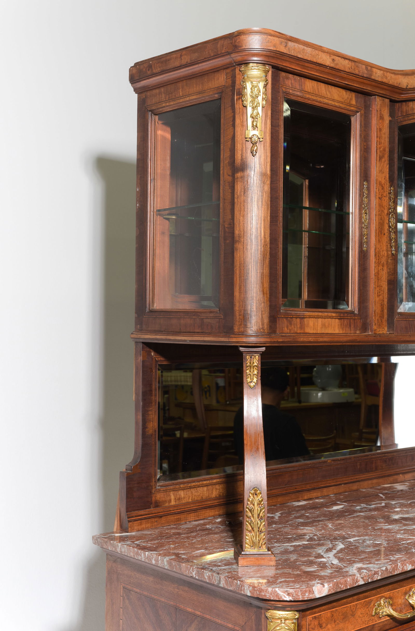 French Burled Walnut Marble Top Buffet - 6