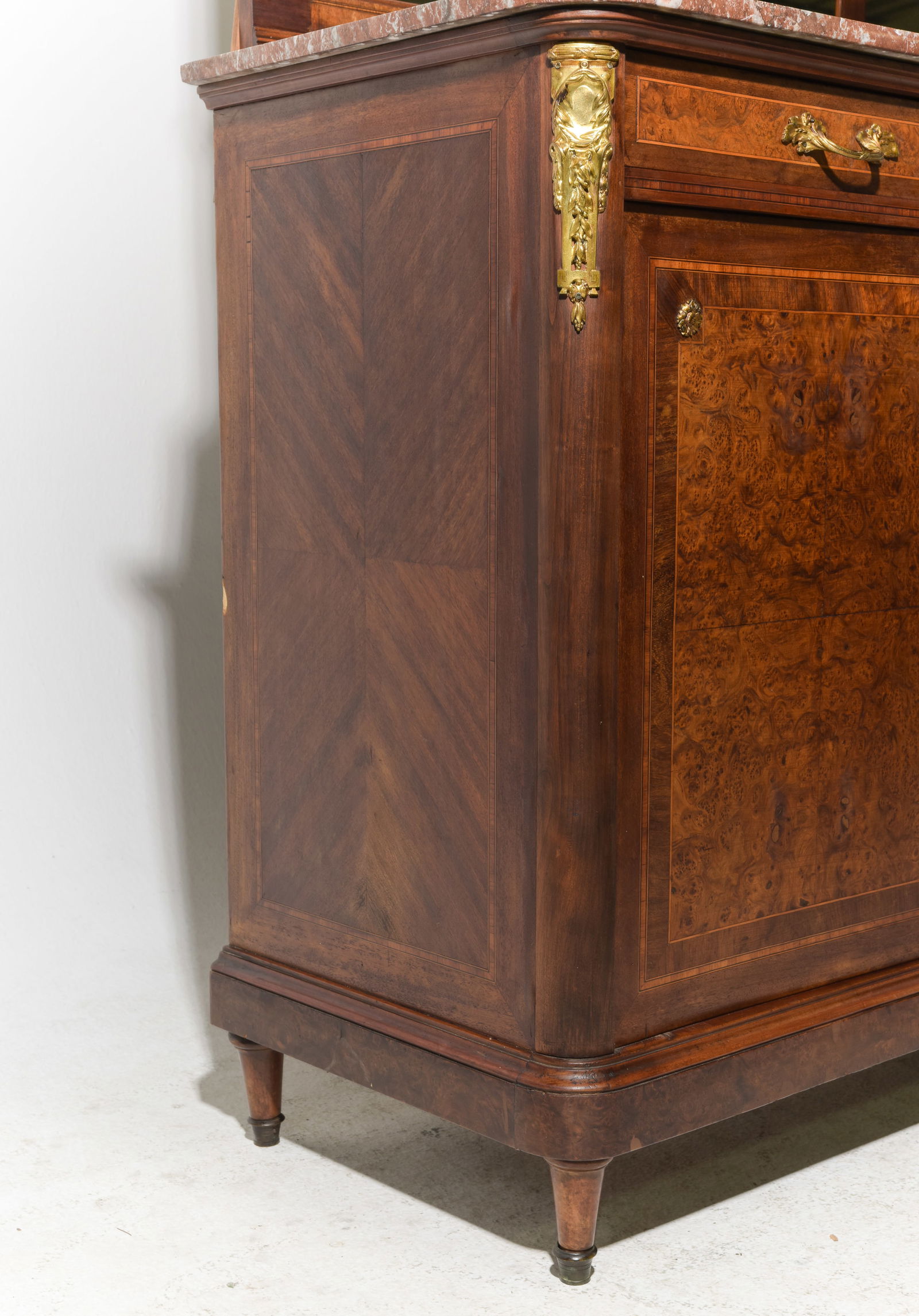 French Burled Walnut Marble Top Buffet - 7