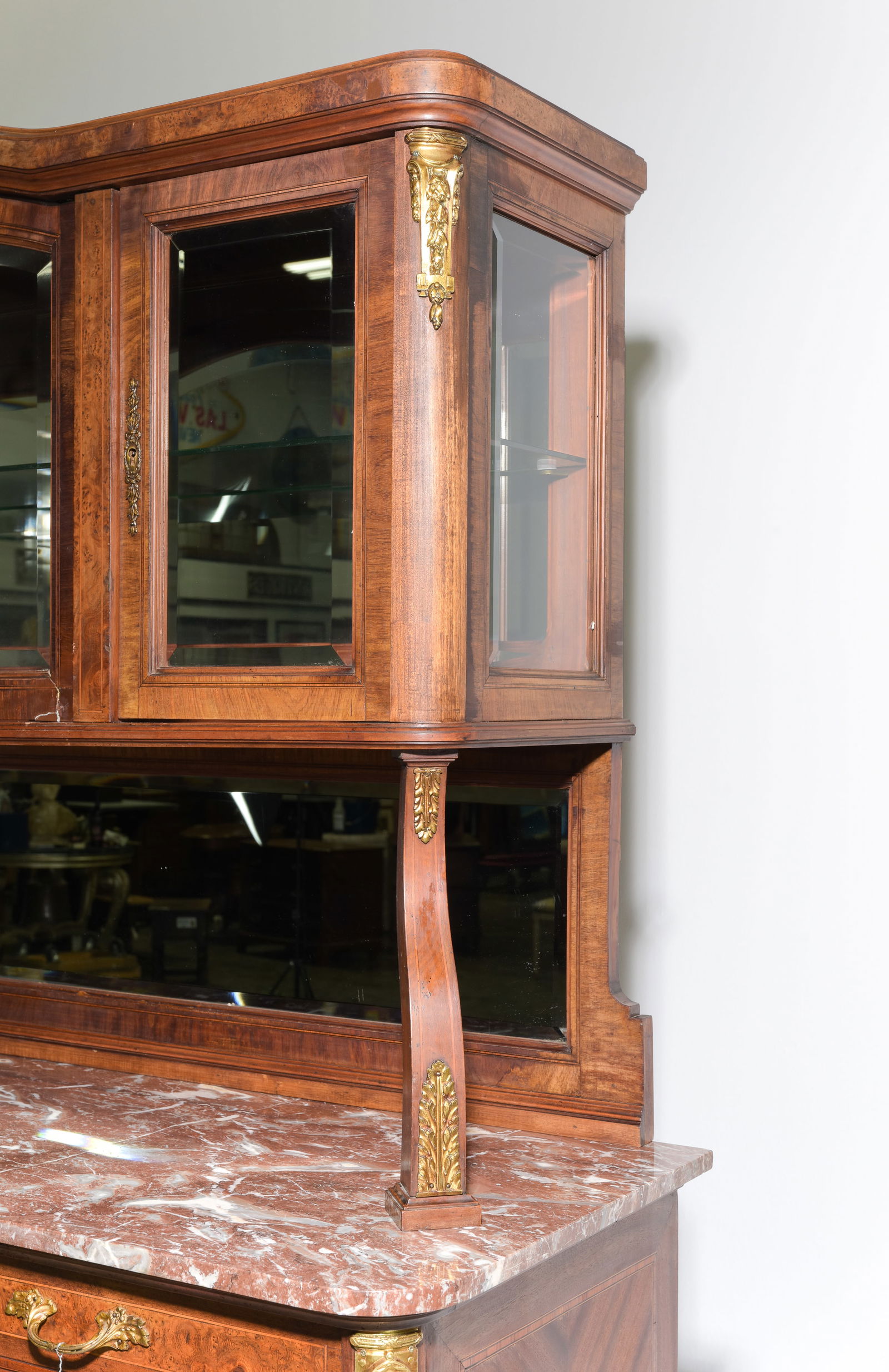 French Burled Walnut Marble Top Buffet - 8