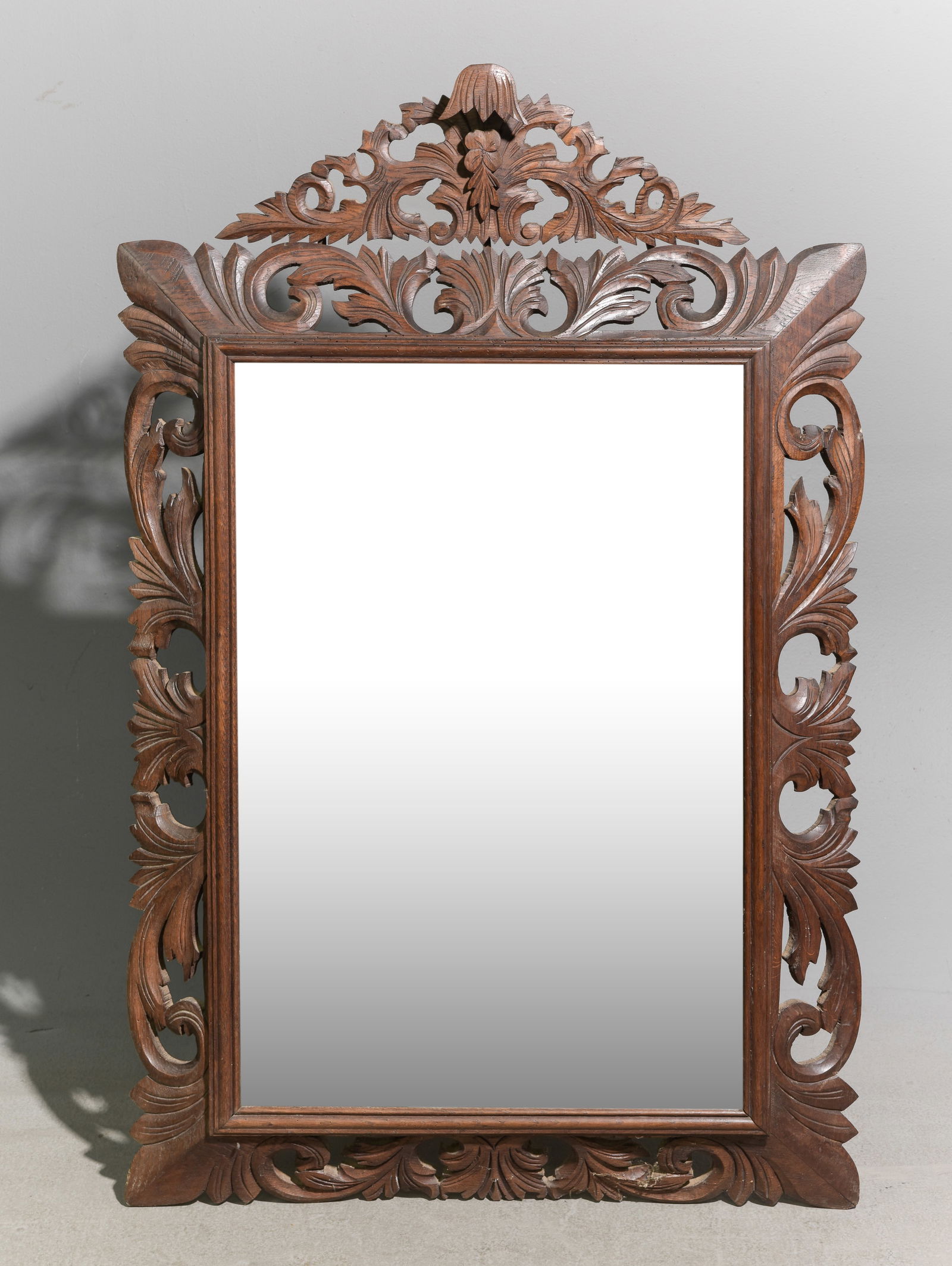 Louis XIII Style Open Pierced Carved Framed Mirror: French Louis XIII Style Open Pierced Carved Framed Mirror - 51 in tall x 33 x 4