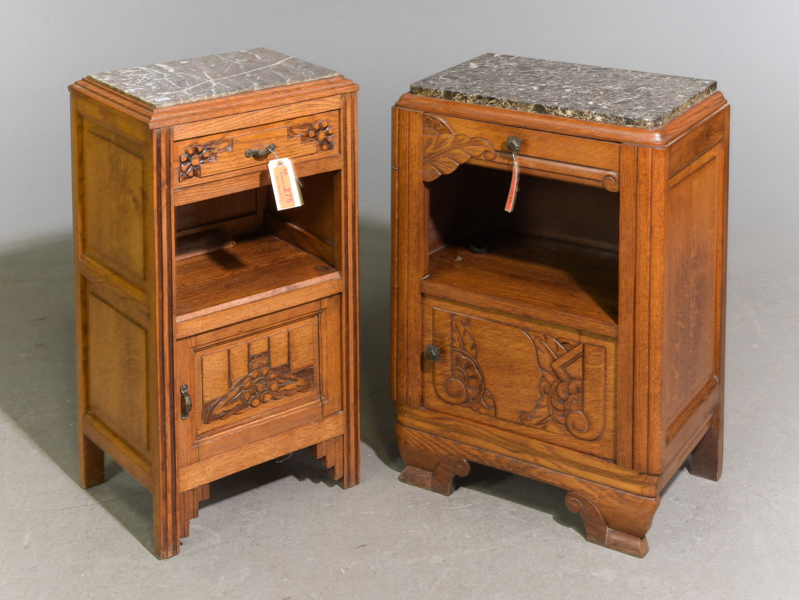 2 French Oak Marble Top Nightstands / Side Cabinets (1 of 4)
