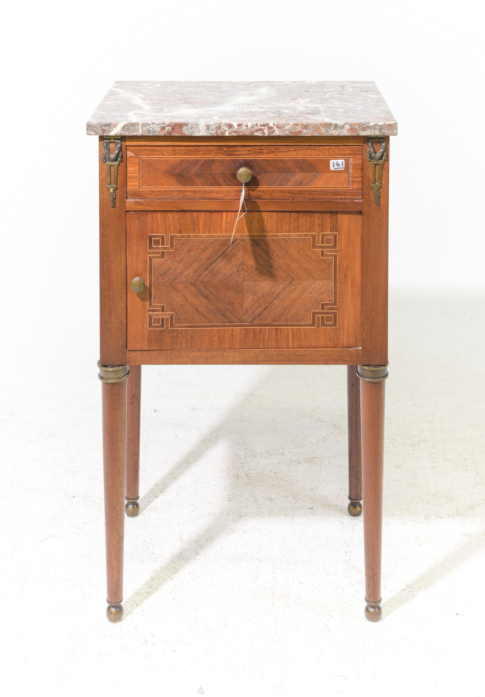 Louis XVI Style Marble Top Nightstand: French Louis XVI Style Marble Top Nightstand / Occasional Cabinet - 32 in tall x 18.5 x 15