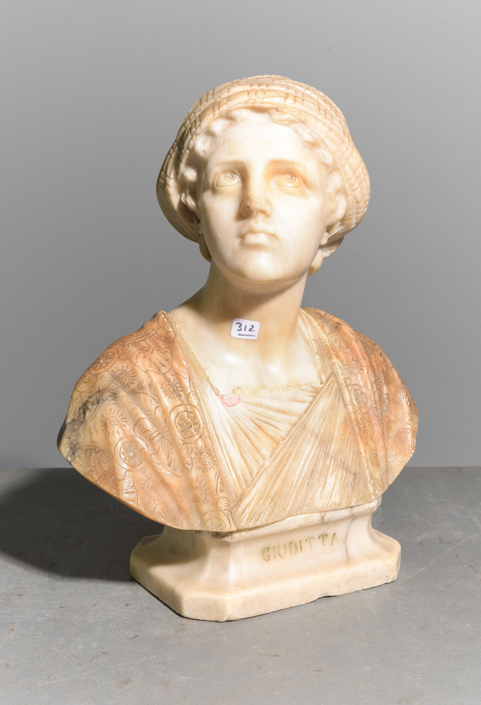 Neoclassical Style Carved Marble & Alabaster Bust (1 of 4)