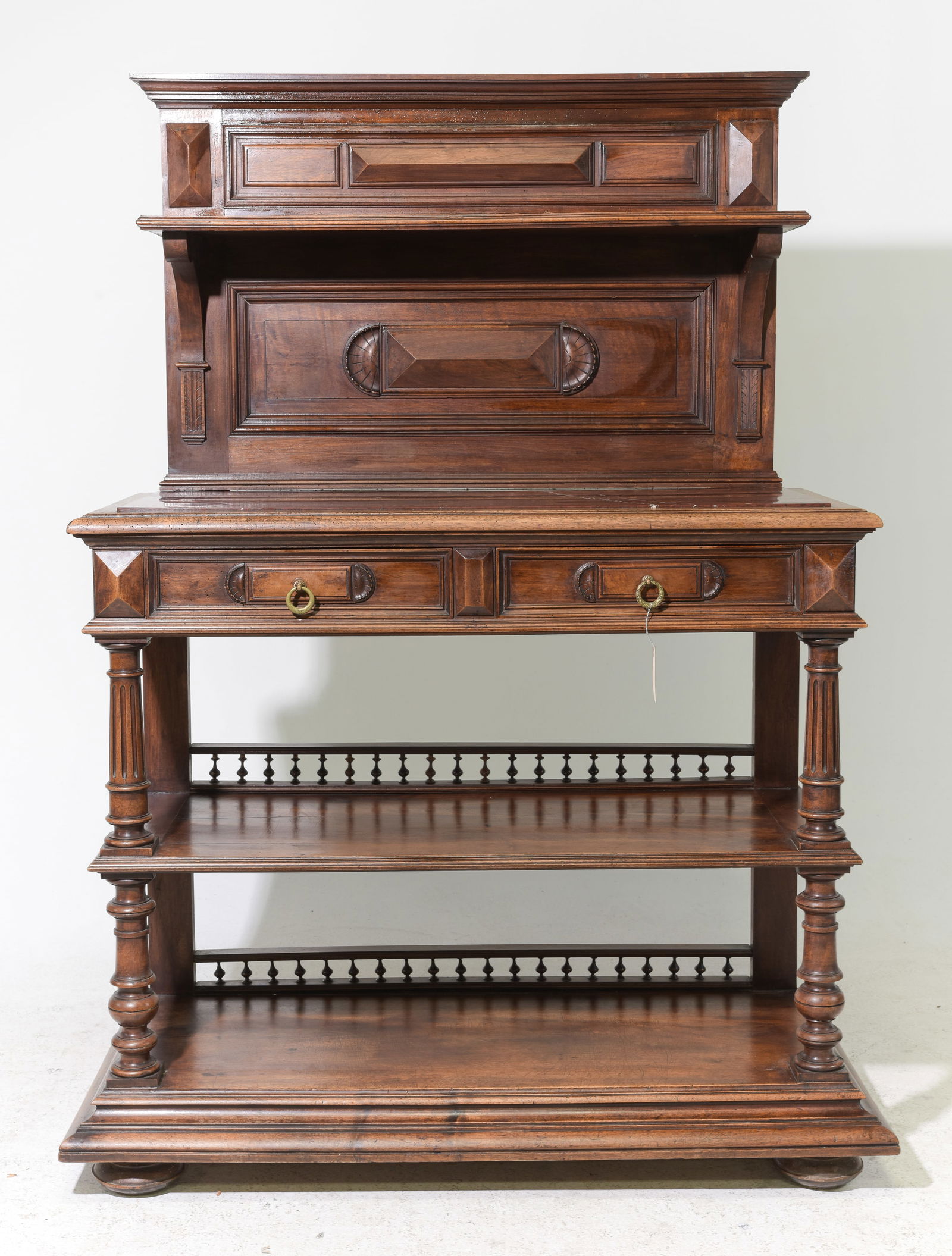 Henri II Style Red Marble Top Server / Buffet: French Henri II Style Red Marble Top Server / Buffet - 66.25 in tall x 46 x 20