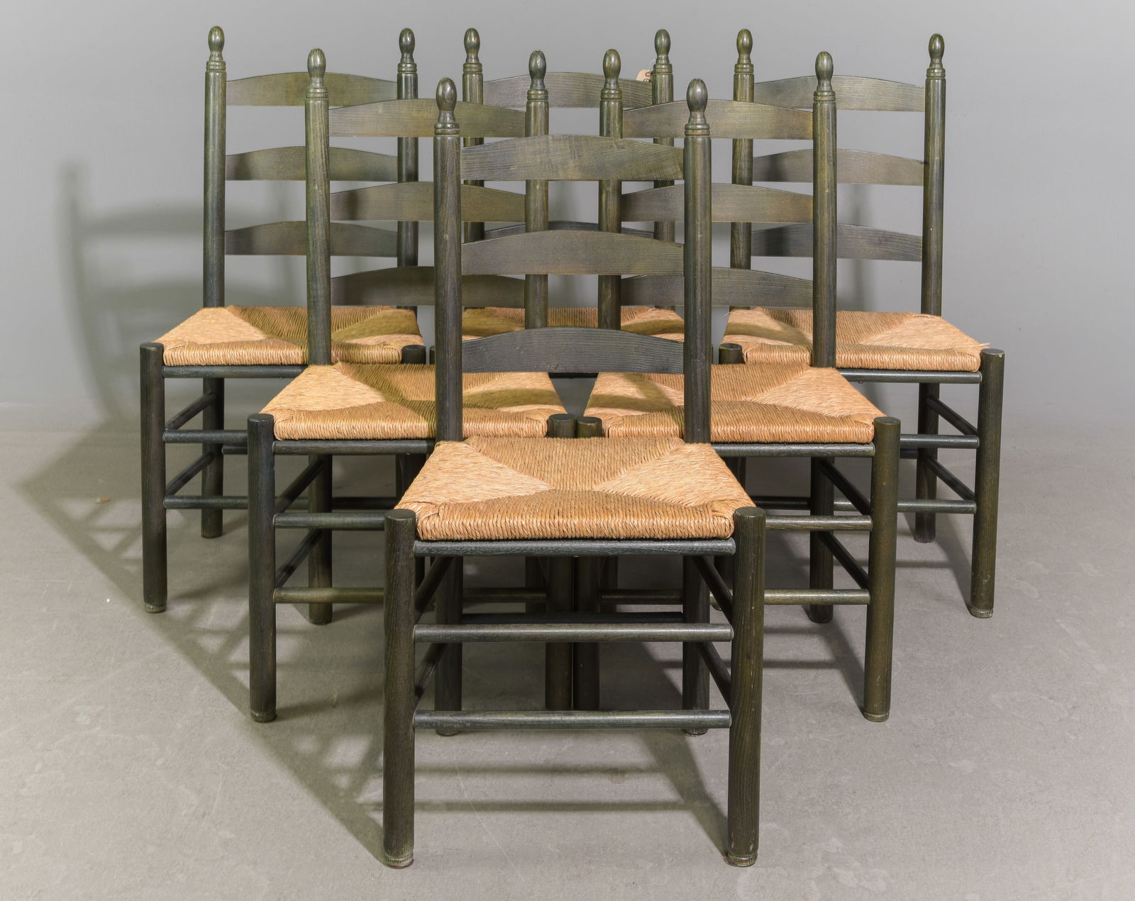 Set of 6 Painted Rush Seat Chairs: Set of 6 Painted Rush Seat Chairs - 38 in tall x 19 x 15 each with a seat height of 18.25 inches