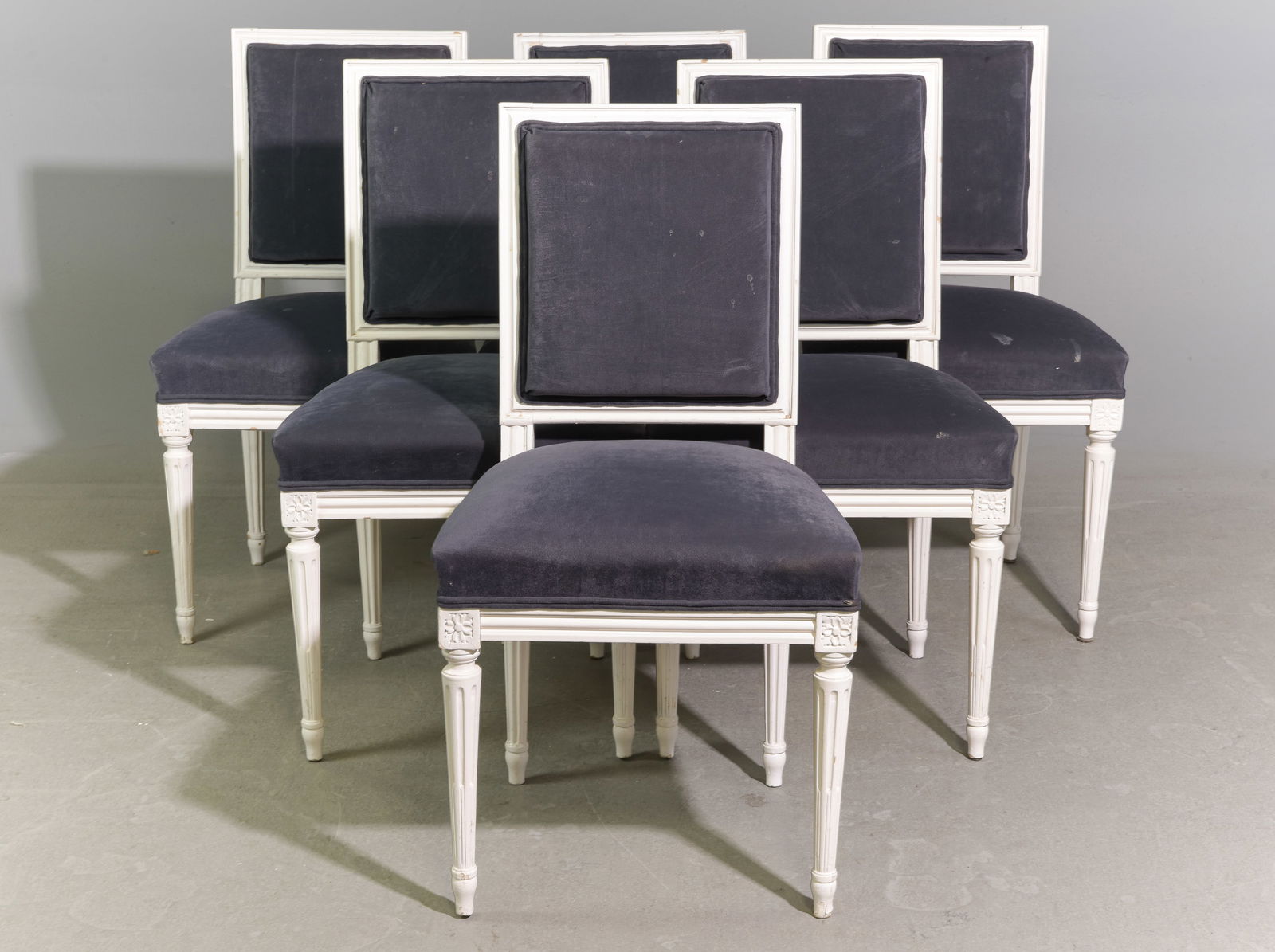 French Style Set of 6 Painted Dining Chairs: French Style Set of 6 Painted Dining Chairs - 35.5 in tall x 20 x 21 each with a seat height of 19.5 inches