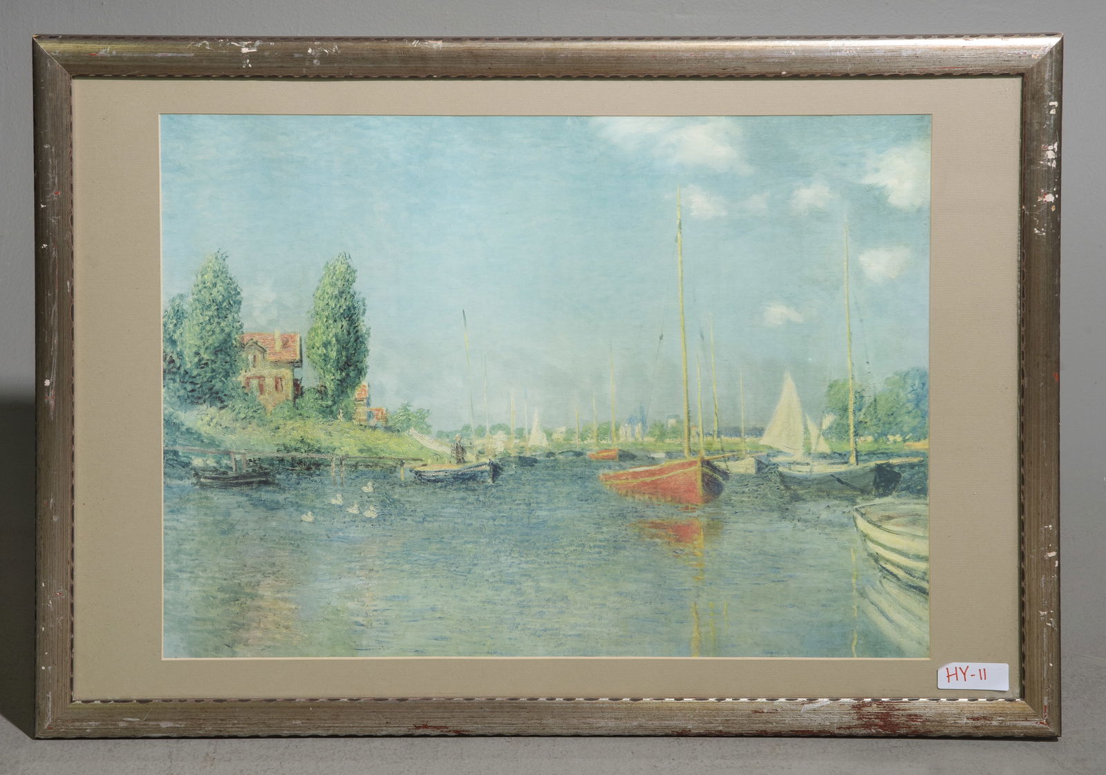 Framed Print of Boats on River: Framed Print of Boats on River - 26.5 in tall x 38.5 x 1.5