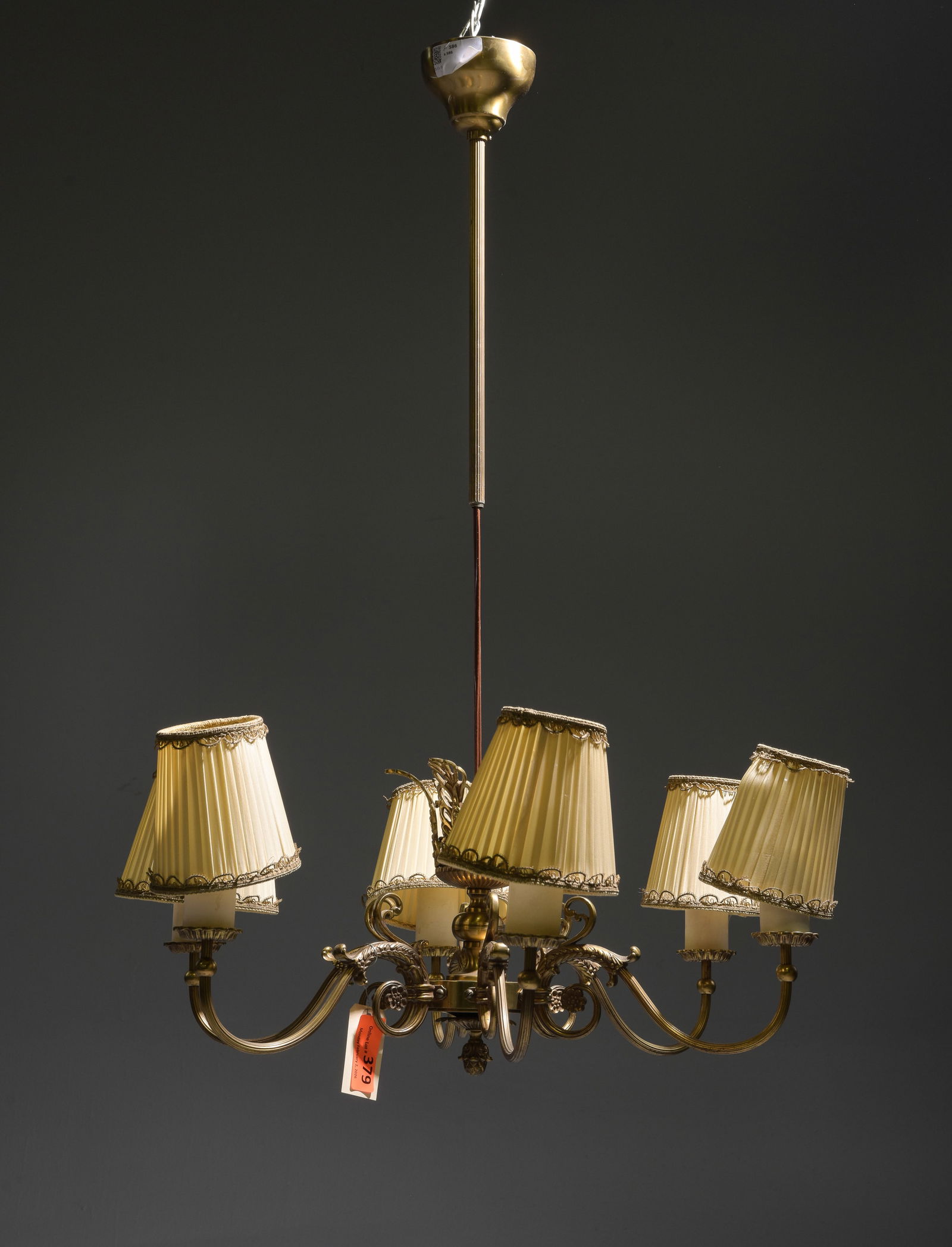 Swedish Brass Six Arm Chandelier: Swedish Brass Six Arm Chandelier - 26 in tall x 28 in diameter