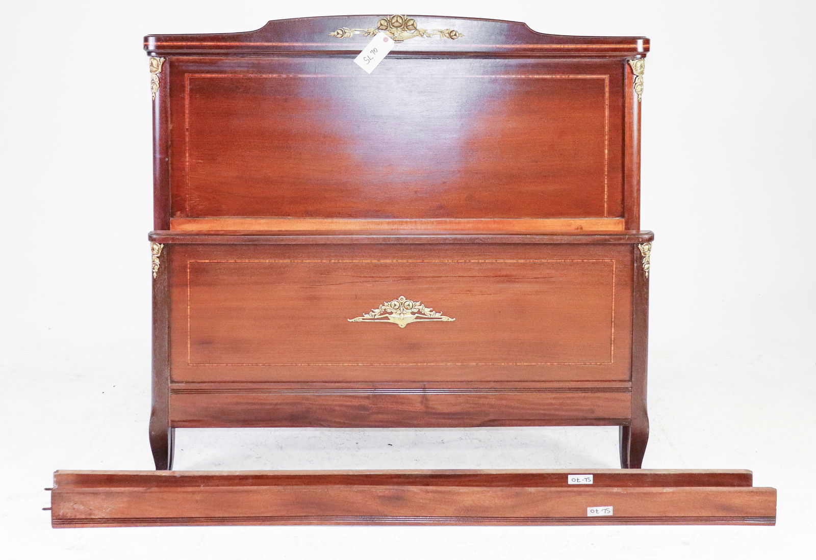 Louis XV Style Bed With Rails: Louis XV Style Bed With Rails - Headboard is 53.5 in tall x 57 x 2, rails are 75.5 in - This bed is a European size which can usually be converted to an American size by removing the rails and