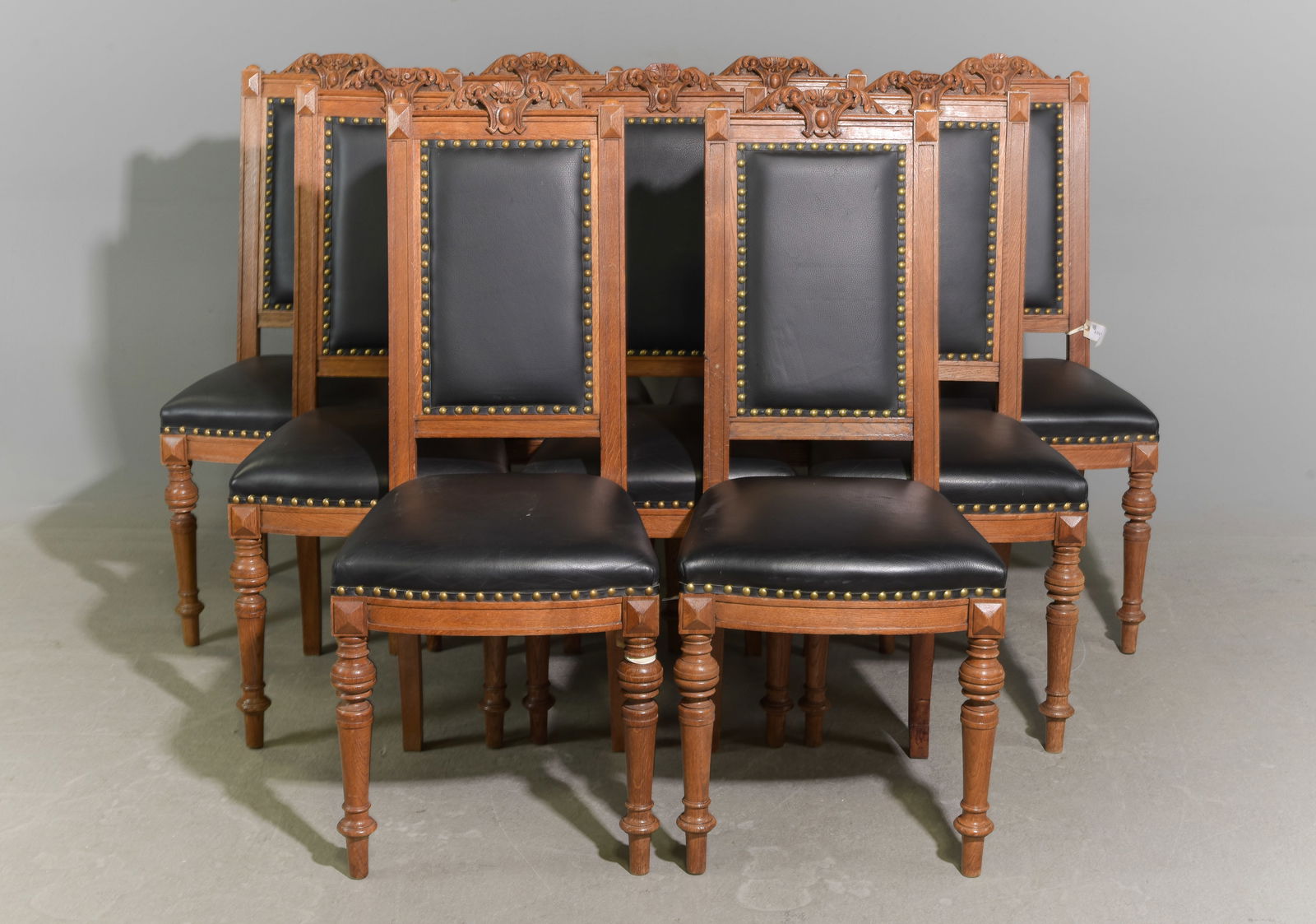 Danish Oak Set of 9 Dining Chairs: Danish Oak Set of 9 Dining Chairs - 42.25 in tall x 18.75 x 18.5 each with a seat height of 19 inches