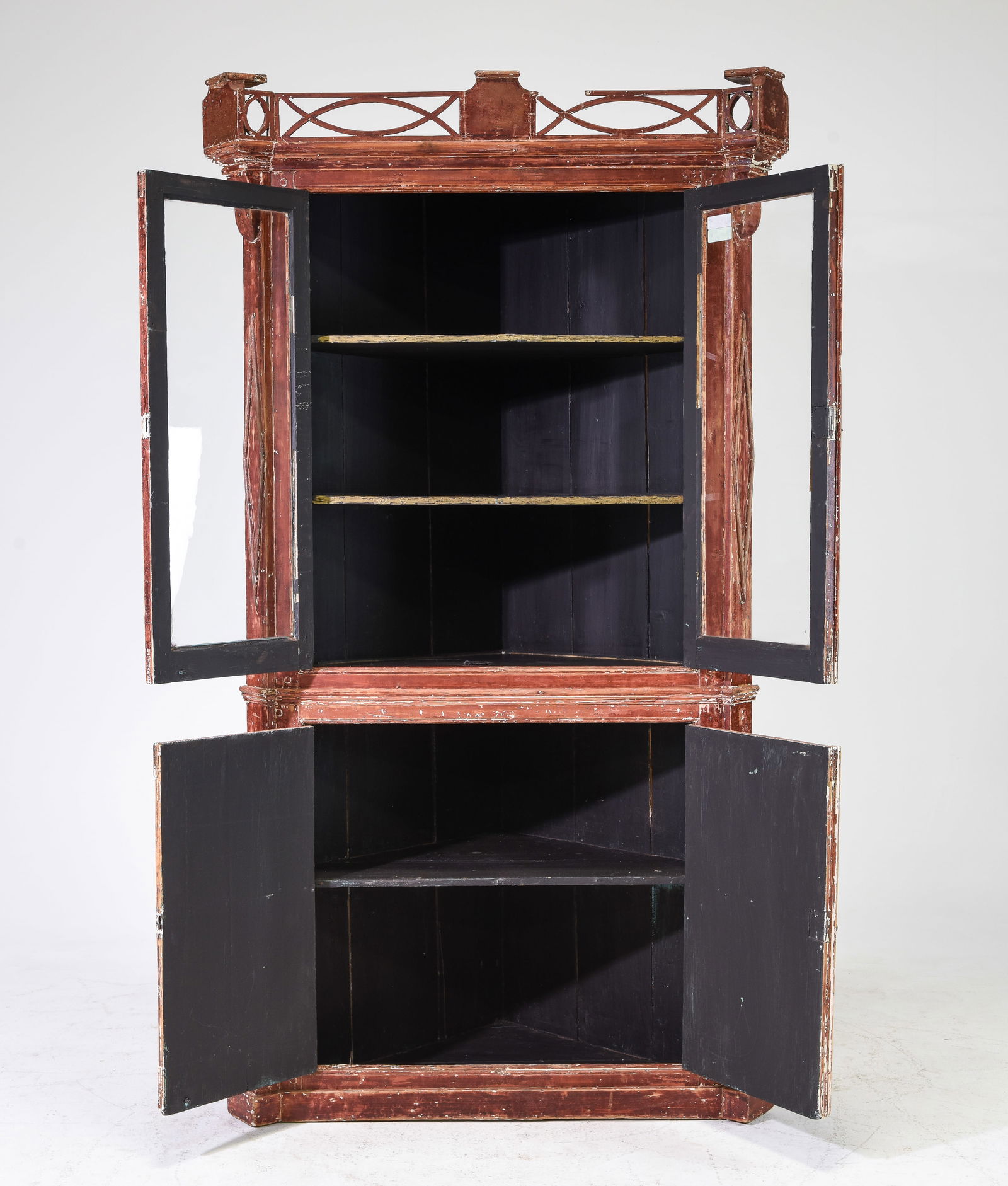 Large Painted 4 Door Rustic Corner Cupboard - 2