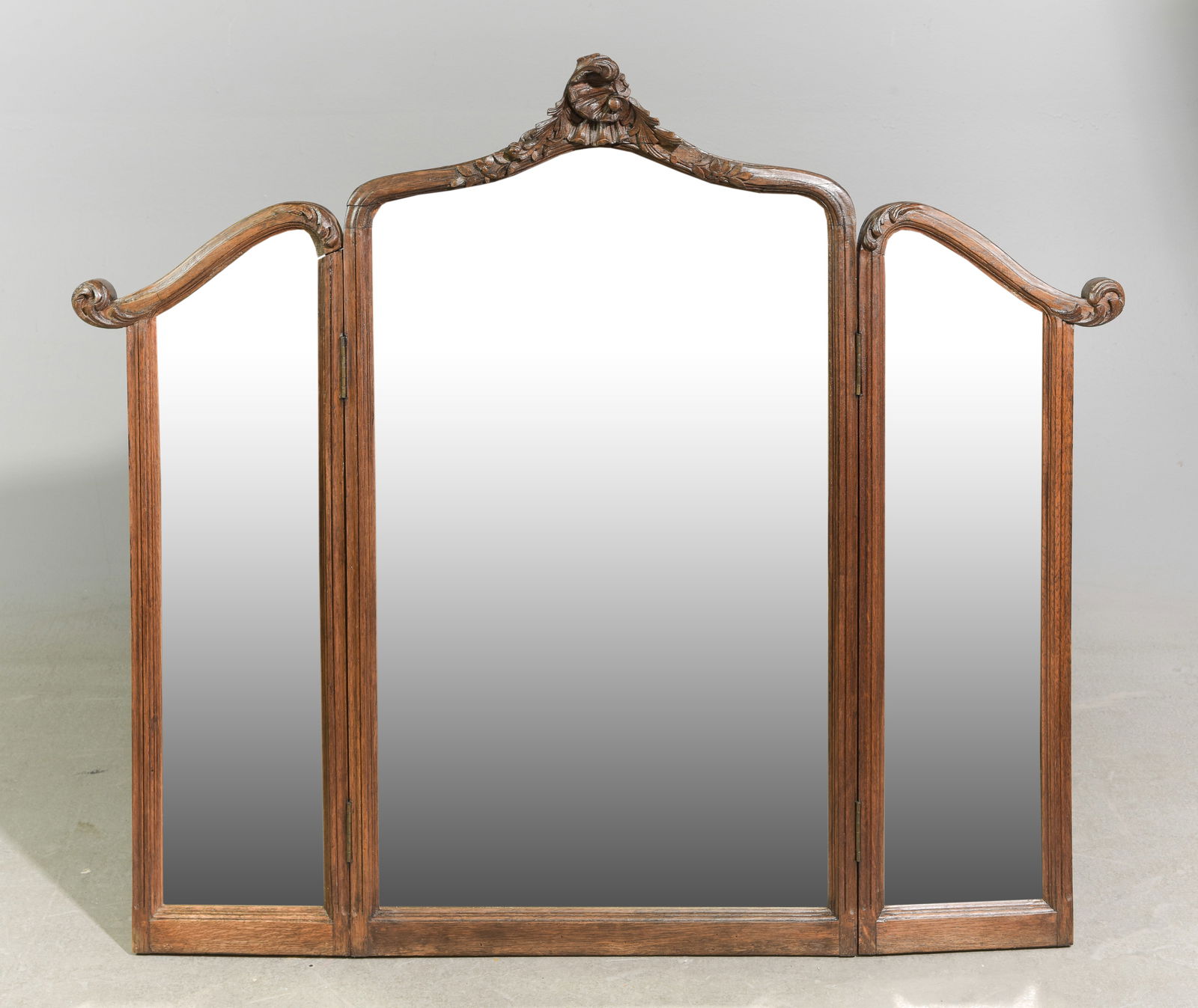 Louis XV Style Oak Triple Folding Mirror: French Louis XV Style Oak Triple Folding Mirror - 38.5 in tall x 22 x 3 when closed