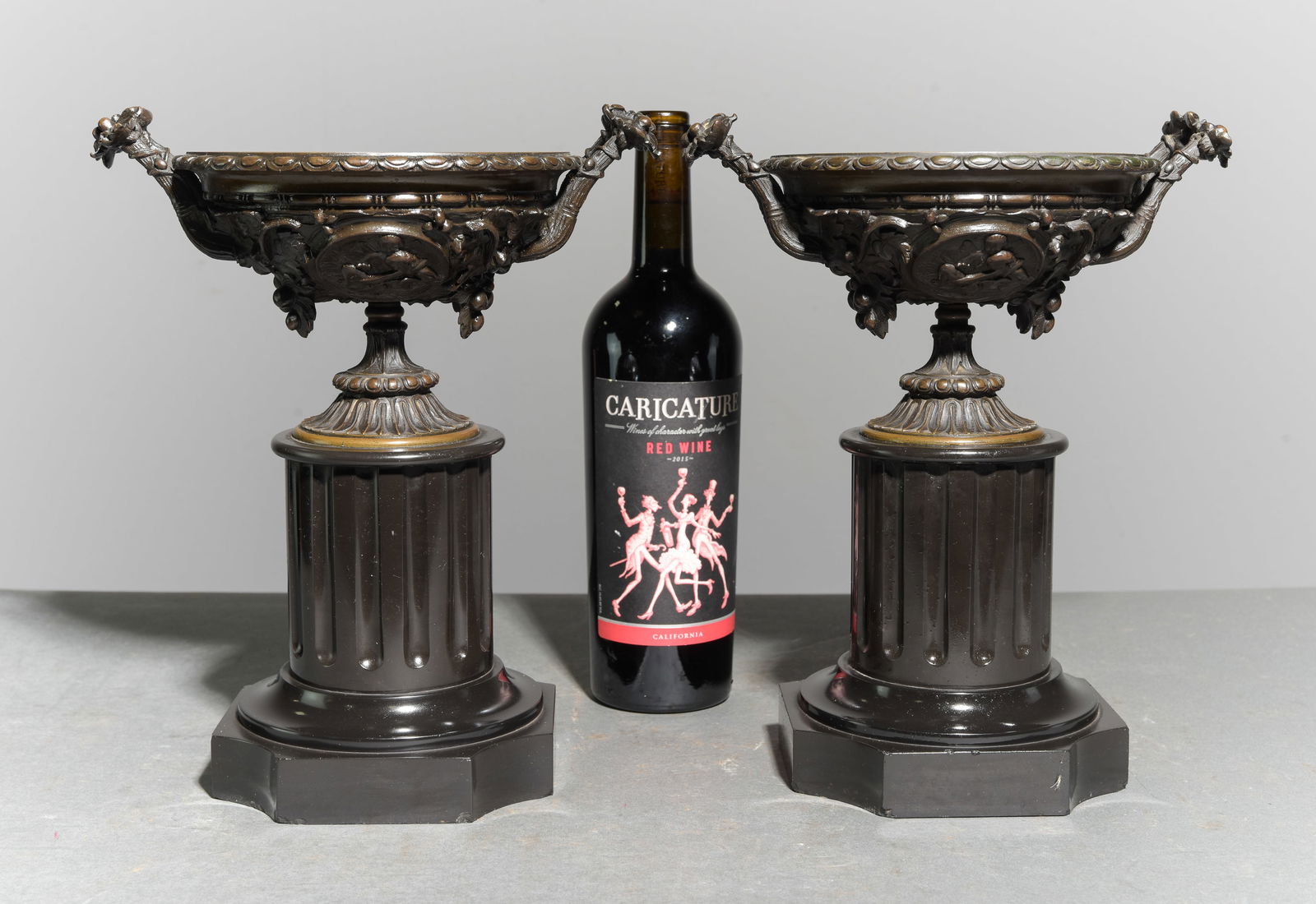 French Empire Style Pair of Marble & Bronze Garnitures: French Empire Style Pair of Marble & Bronze Garnitures - 11.5 in tall x 10 x 7 each