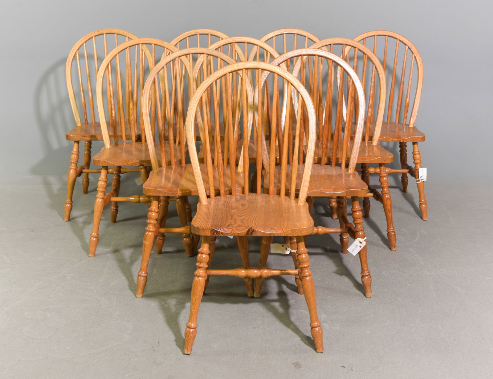 Danish Pine Set of 10 Dining Chairs: Danish Pine Set of 10 Dining Chairs - 37 in tall x 16.5 x 17.25 each with a seat height of 18 inches