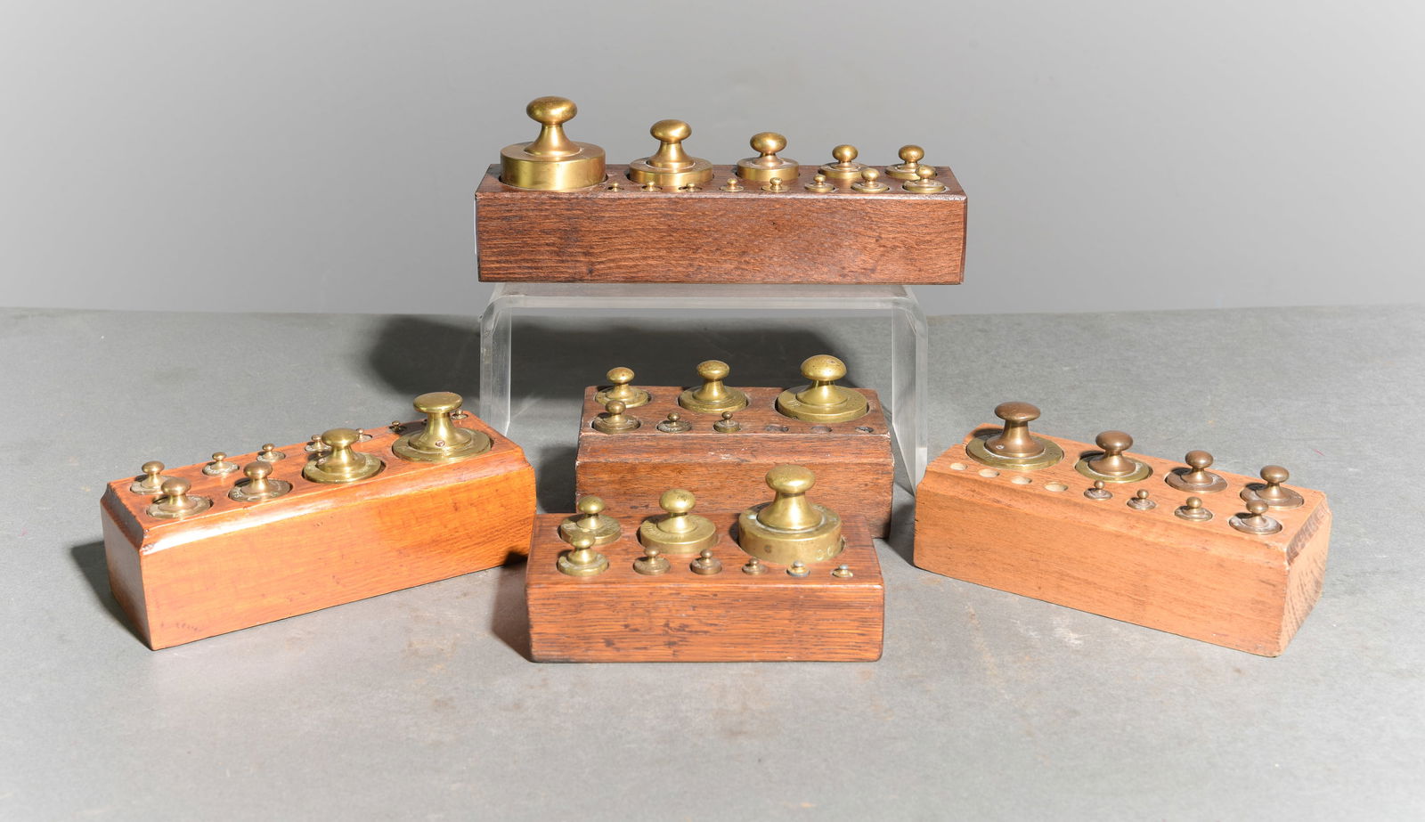 5 Assorted Block Sets of Brass Weights: 5 Assorted Block Sets of Brass Weights - Largest block is 3.25 in tall x 9 x 2.5