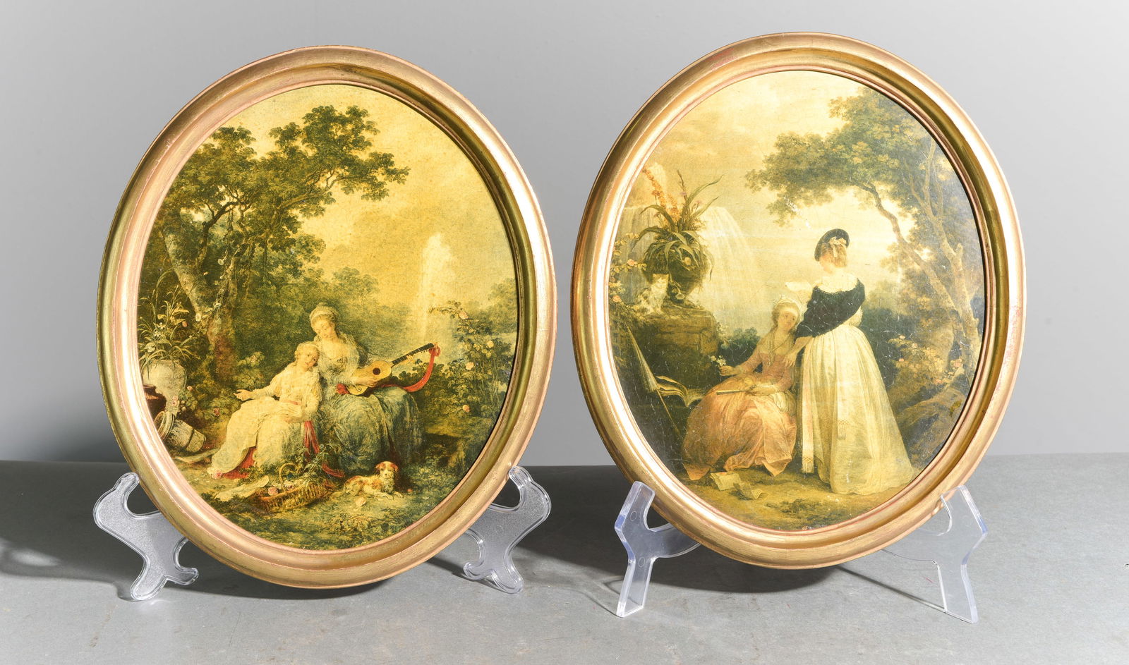 2 Small Gold Framed Oval Prints: 2 Small Gold Framed Oval Prints - 14.25 in tall x 12 x 1 each