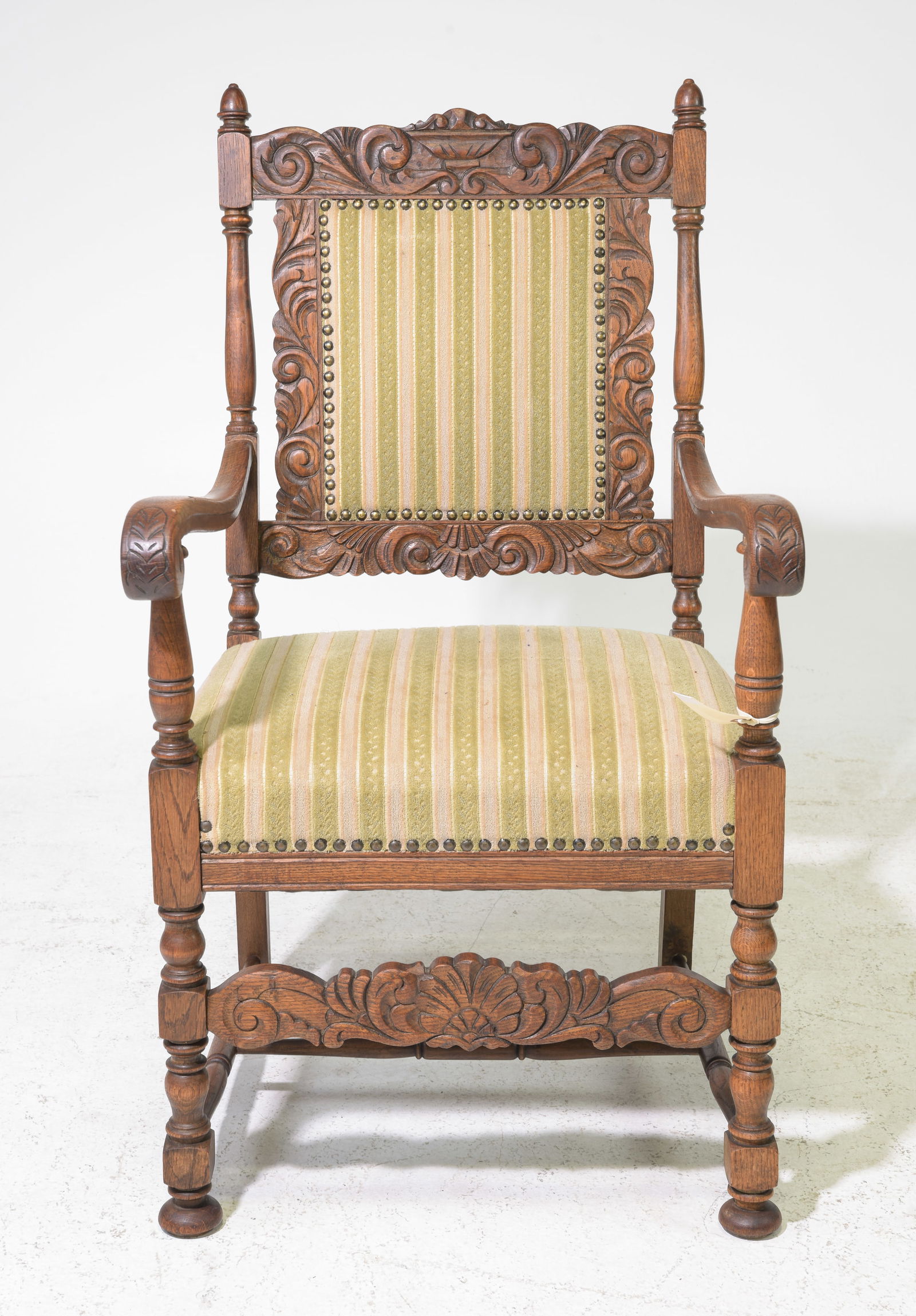 Danish Carved Oak Upholstered Arm Chair (1 of 5)