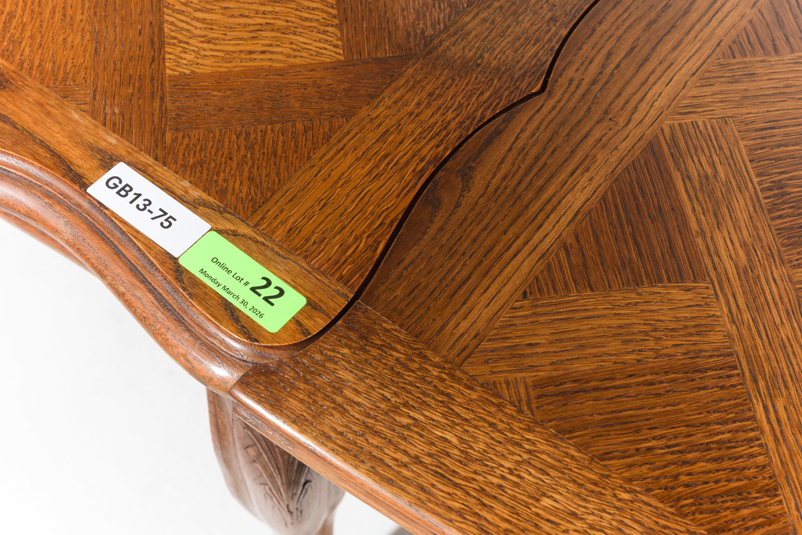 Louis XV Style Oak Parquet Top Draw Leaf Table - 5