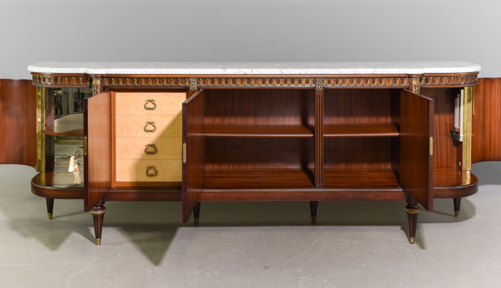 Louis XVI Style White Marble Top Curved Sideboard - 2