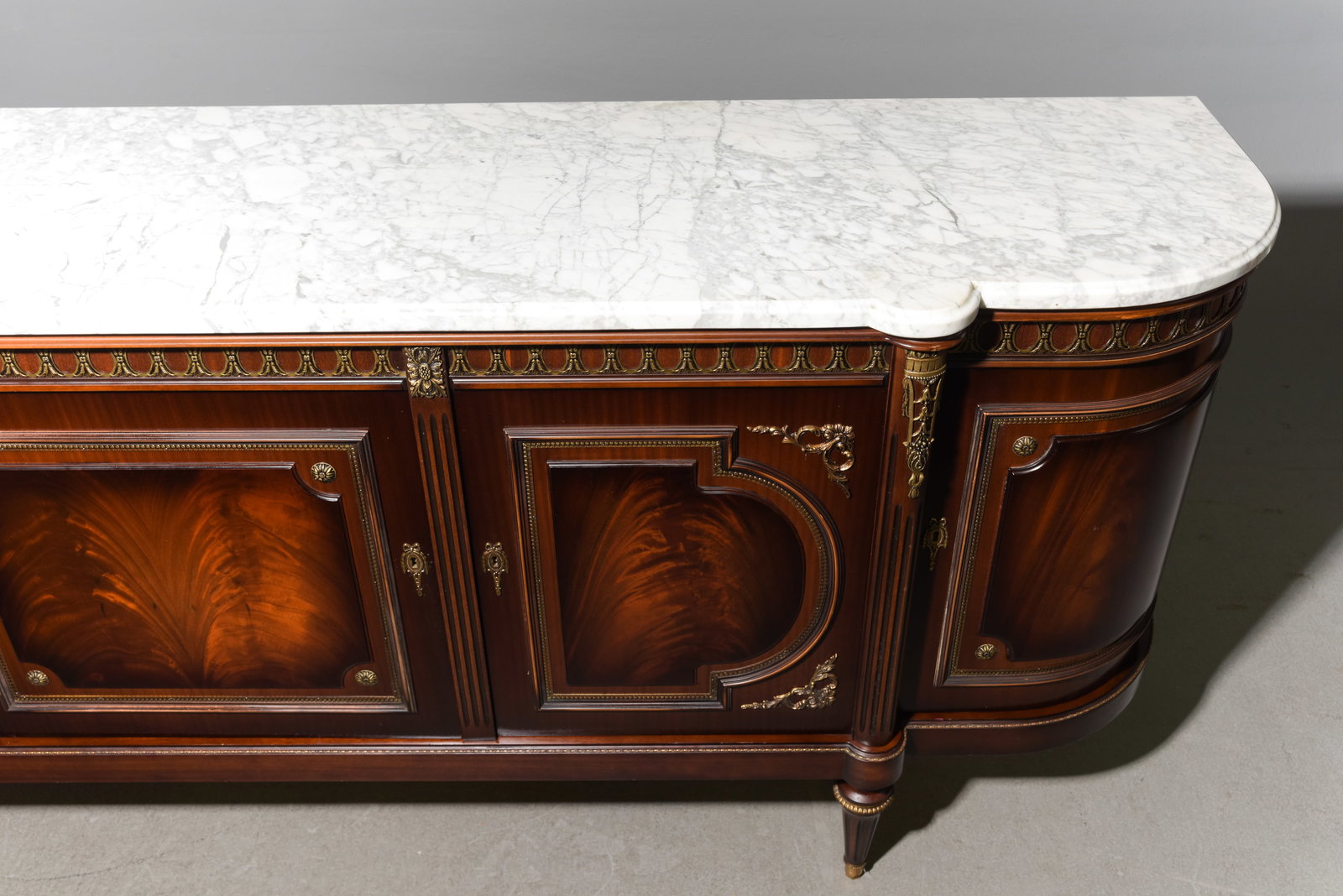 Louis XVI Style White Marble Top Curved Sideboard - 4