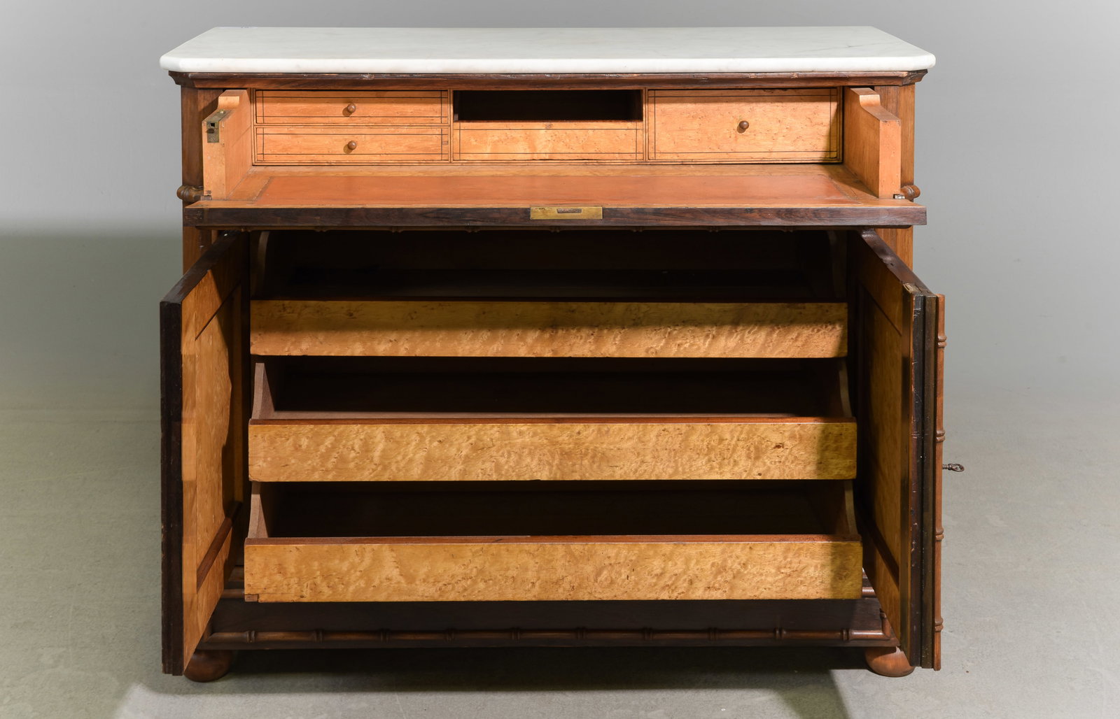 Faux Bamboo White Marble Top Secretary Buffet - 2