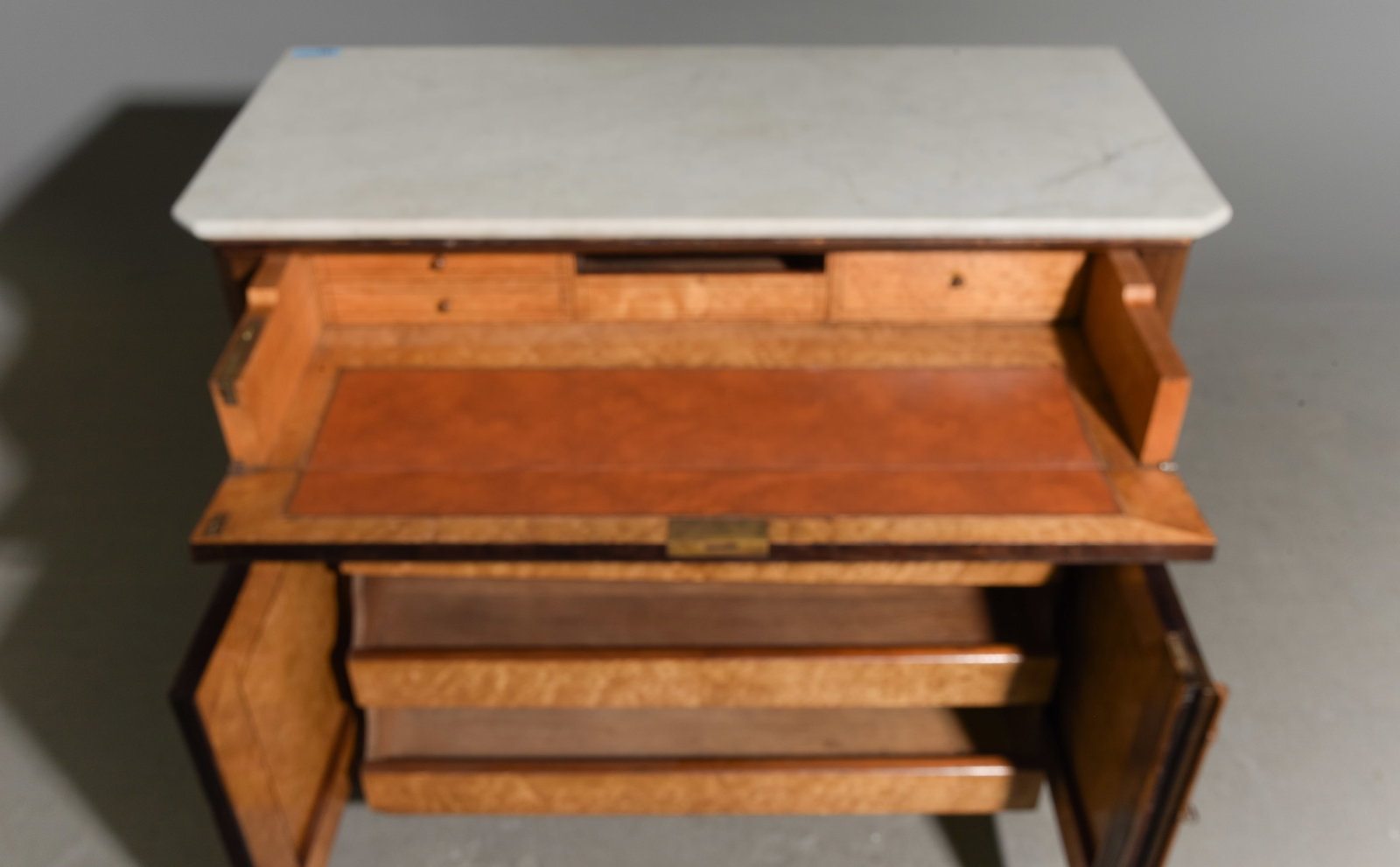 Faux Bamboo White Marble Top Secretary Buffet - 3