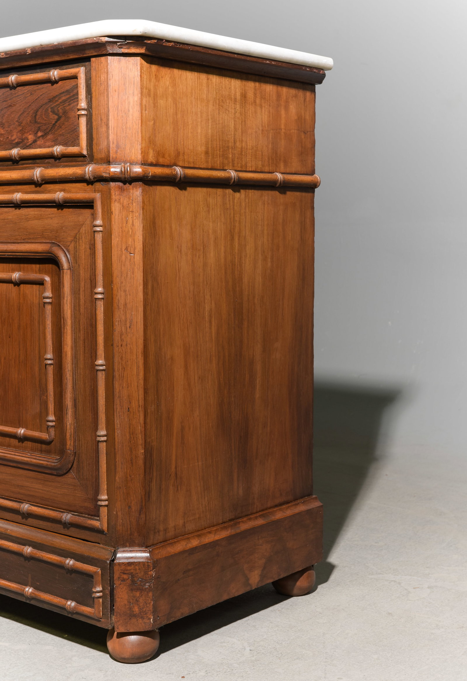 Faux Bamboo White Marble Top Secretary Buffet - 5