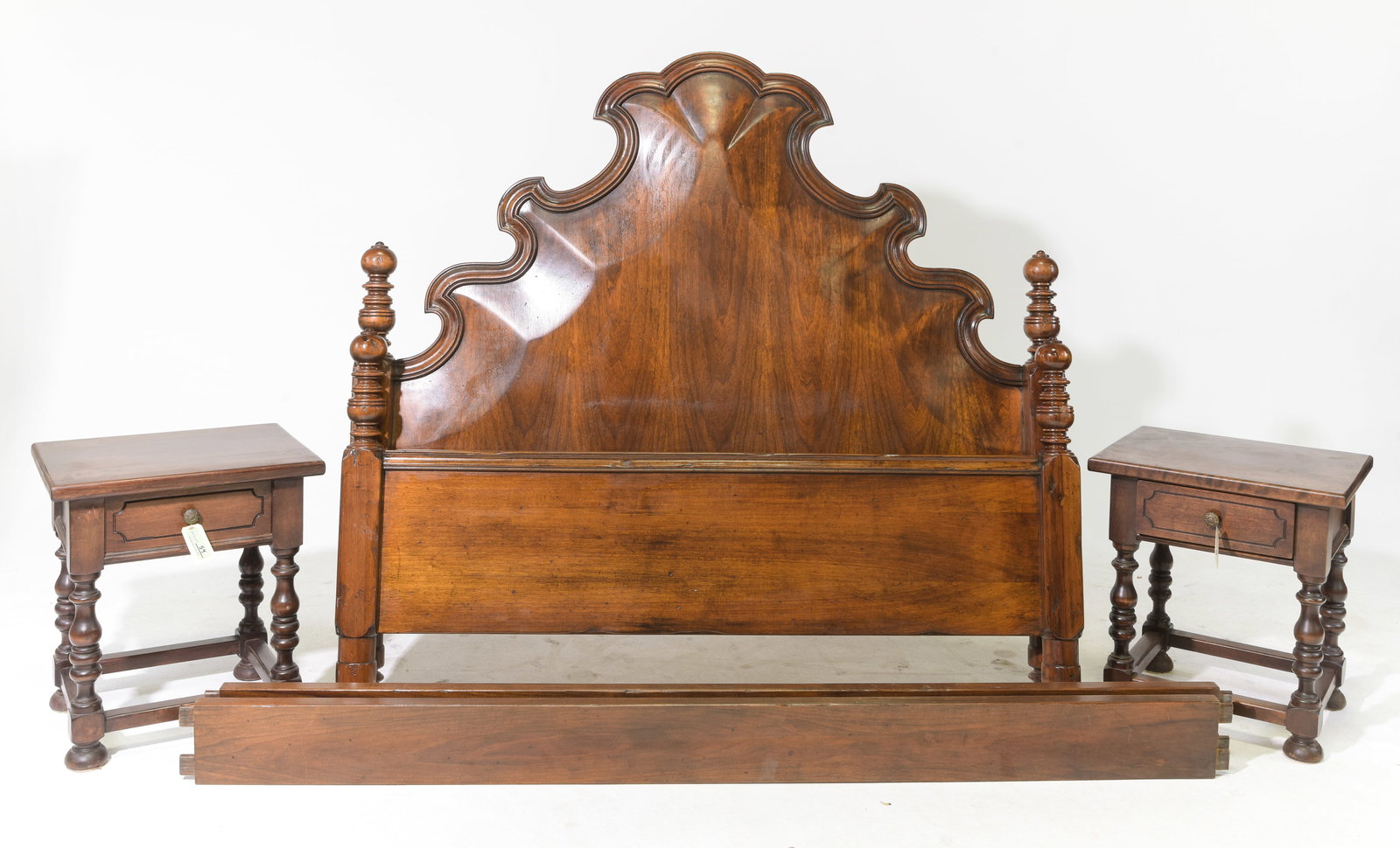 Napoleon III Style Bed with Rails & 2 Nightstands (1 of 3)