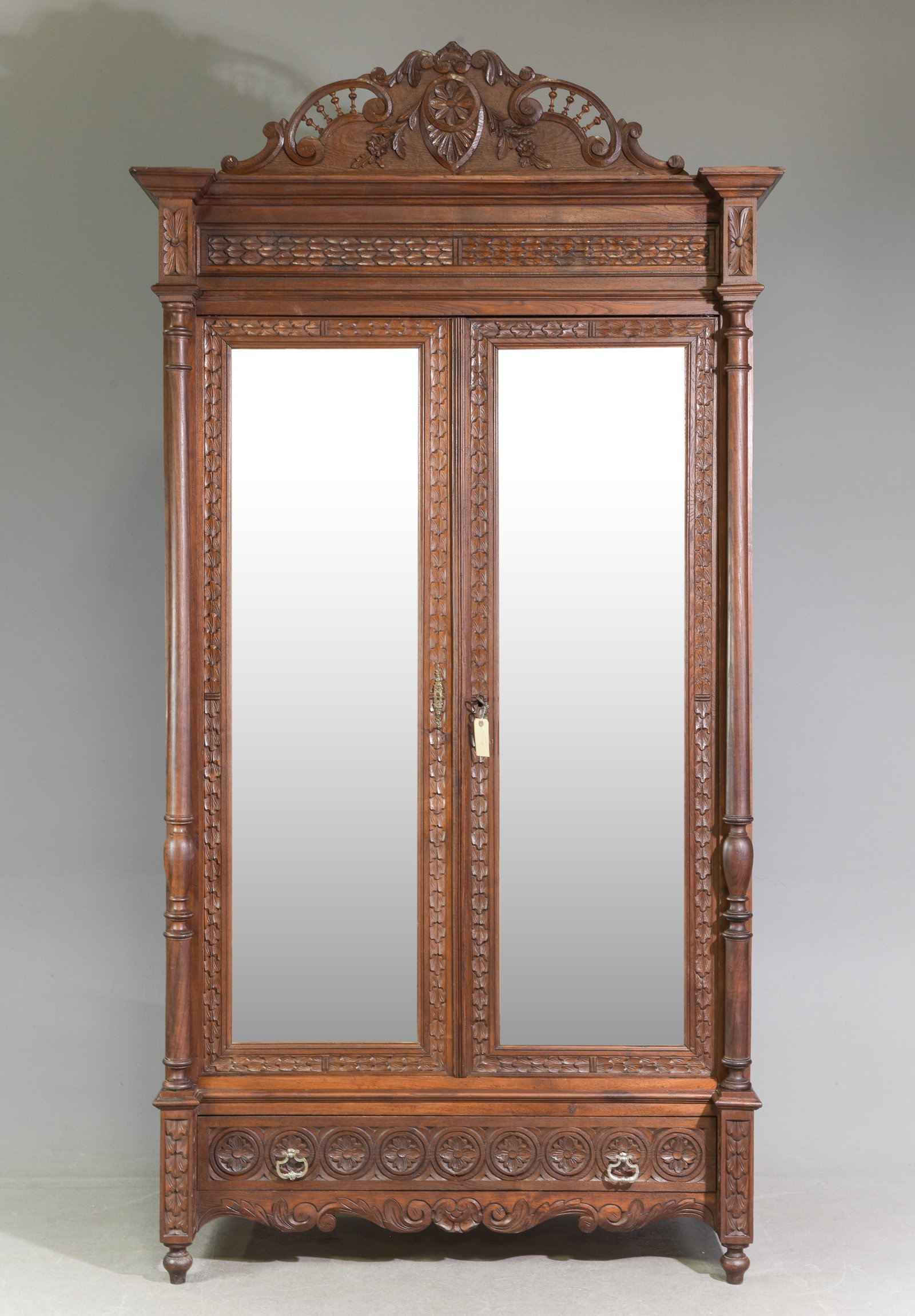 French Carved Oak Double Mirror Door Armoire (1 of 3)