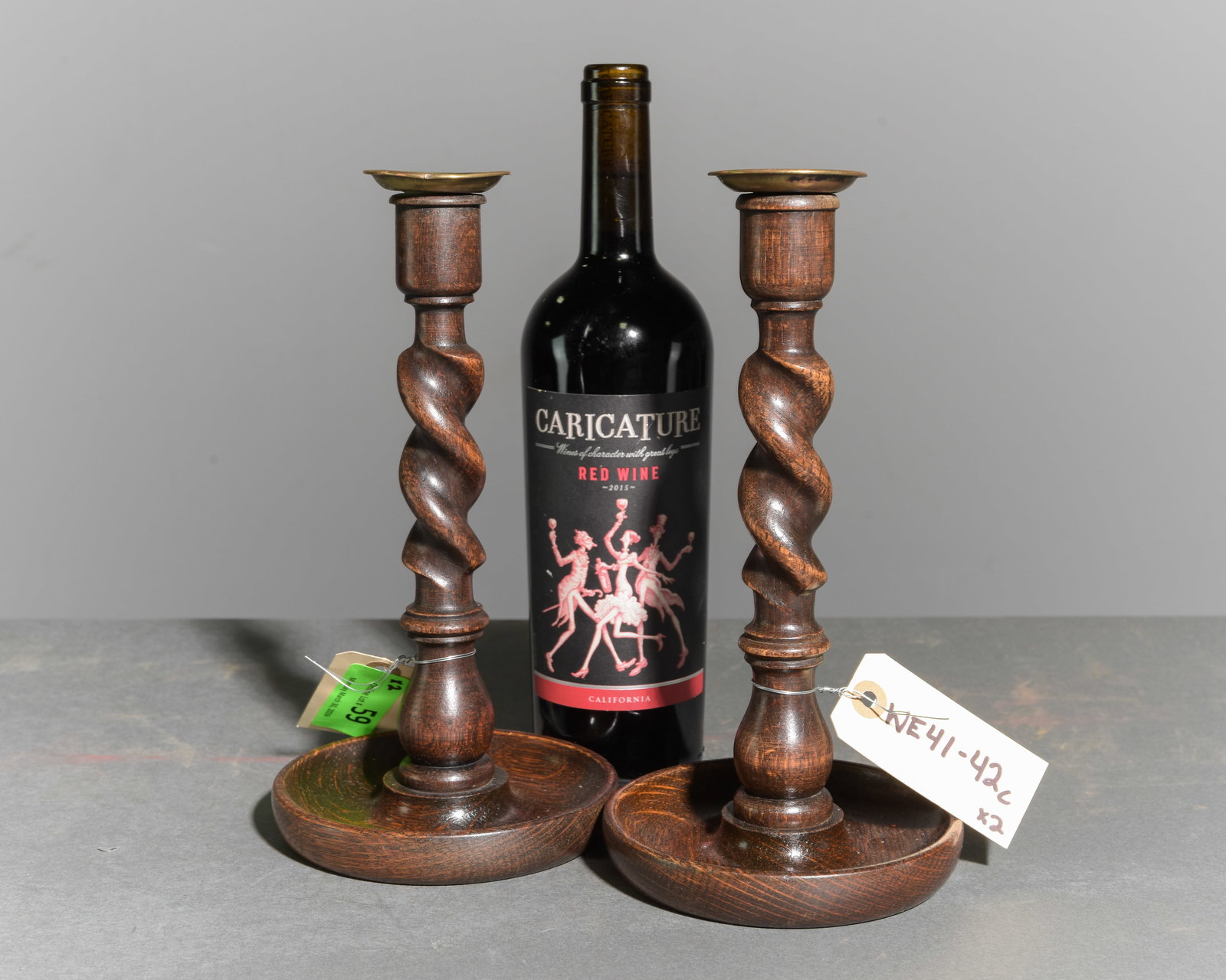 British Oak Barley Twist Pair of Candlesticks #1: British Oak Barley Twist Pair of Candlesticks - 10.25 in tall x 5.25 inch diameter each