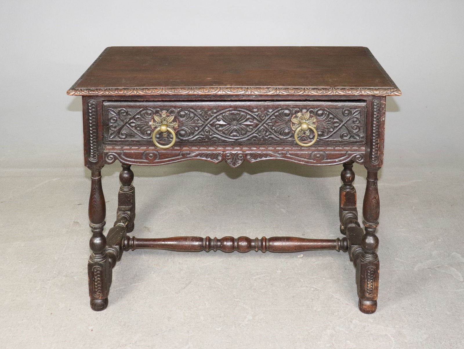 British Carved Oak Table with Drawer (1 of 7)