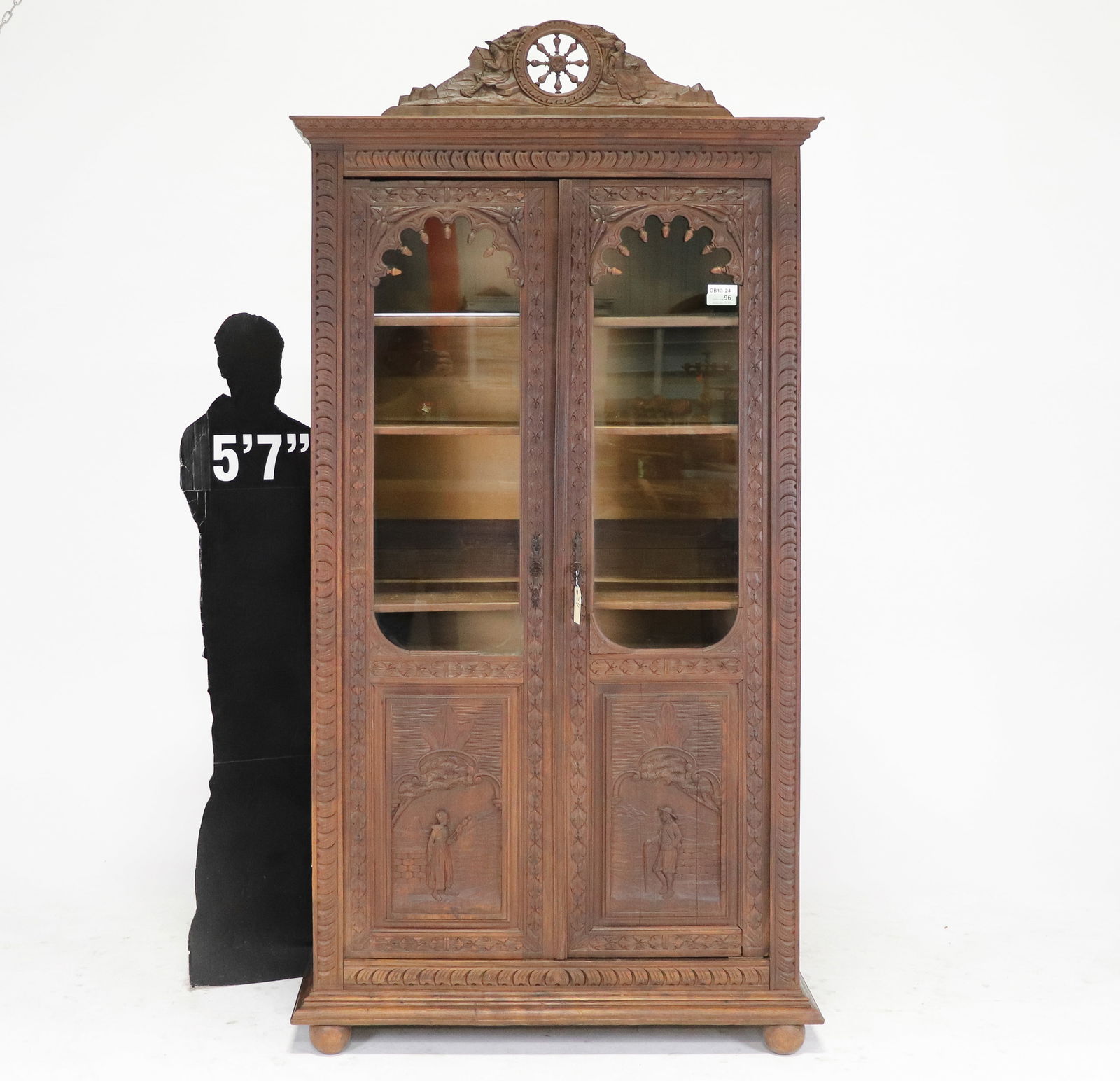 French Breton Style Figural Carved Display Cabinet (1 of 8)