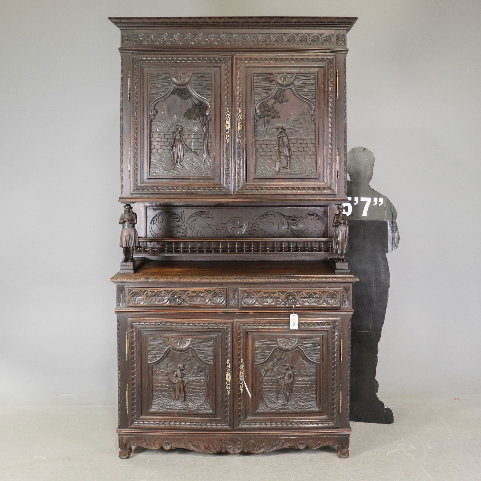 French Breton Style Figural Carved Hunt Cabinet (1 of 10)
