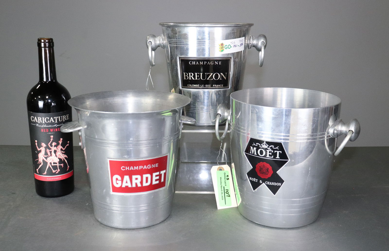 Collection of Three French Champagne Buckets #1: Collection of Three French Champagne Buckets - Largest is 8 in tall x 9.25