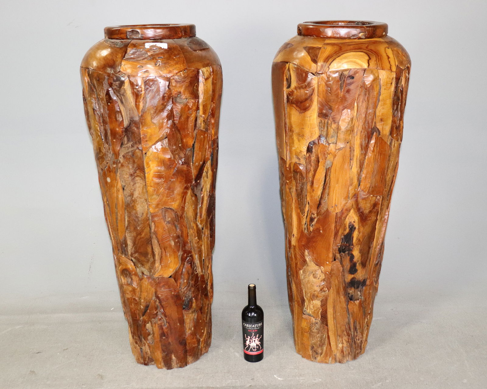 Two Tall Teak Root Vases / Planters: Two Tall Teak Root Vases / Planters - 47.5 in tall x 18 x 18