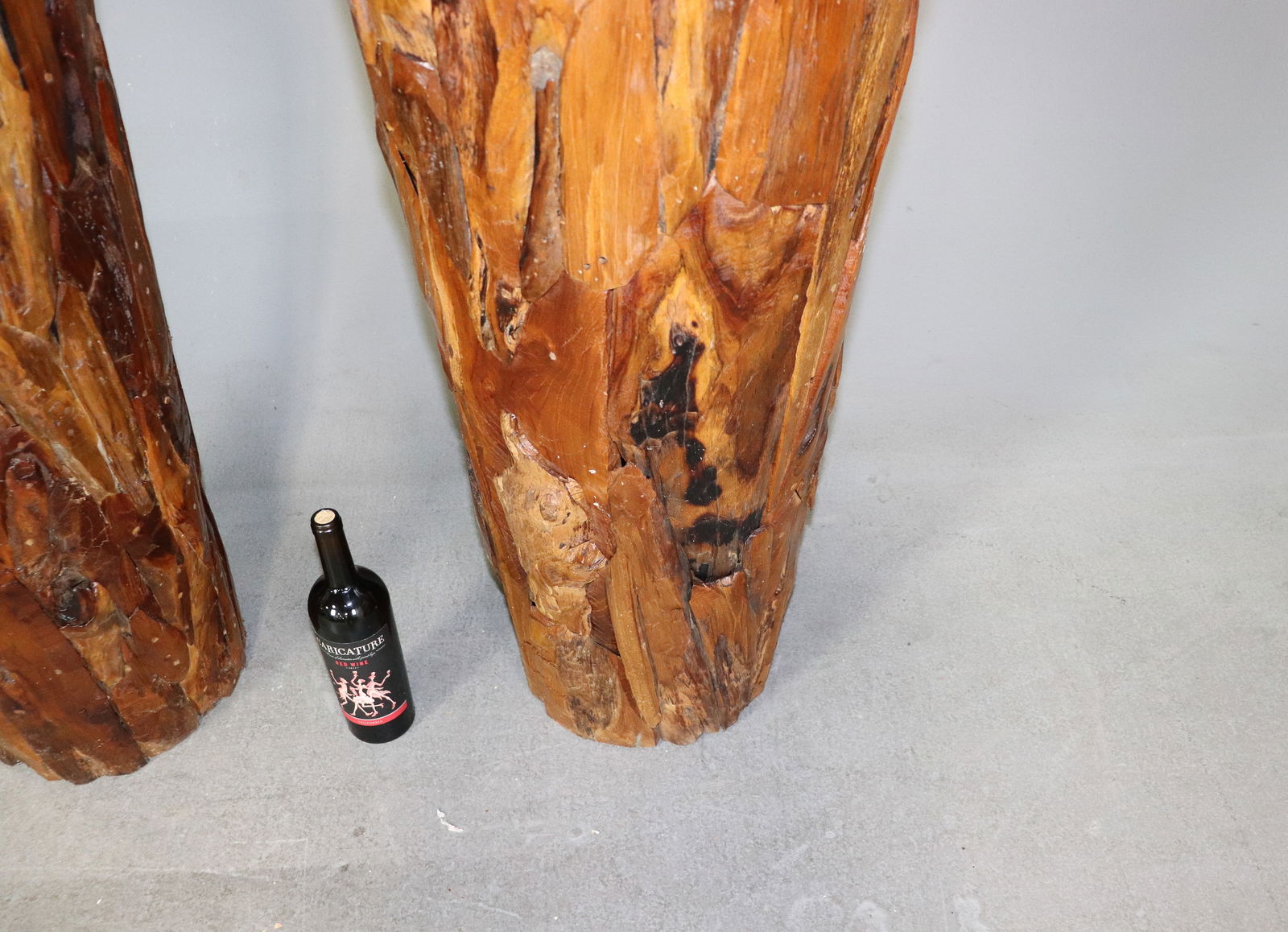 Two Tall Teak Root Vases / Planters - 3