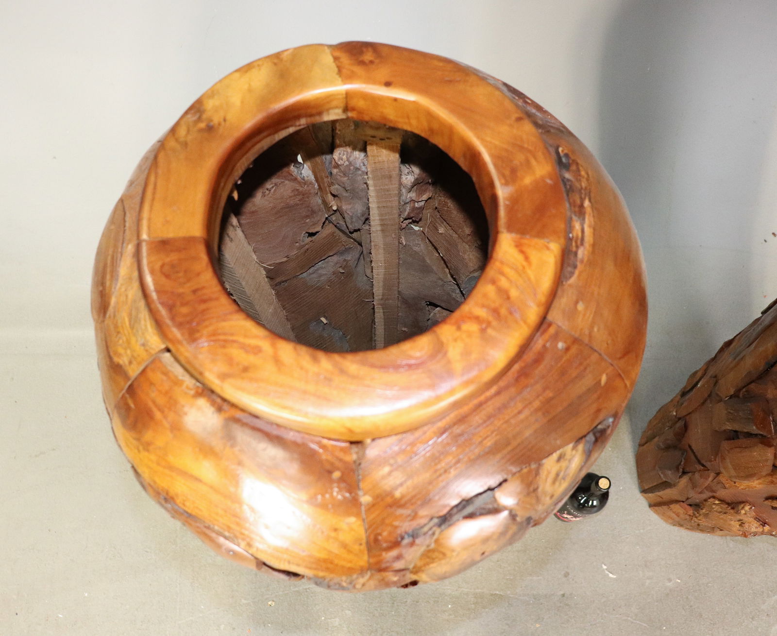 Two Tall Teak Root Vases / Planters - 7