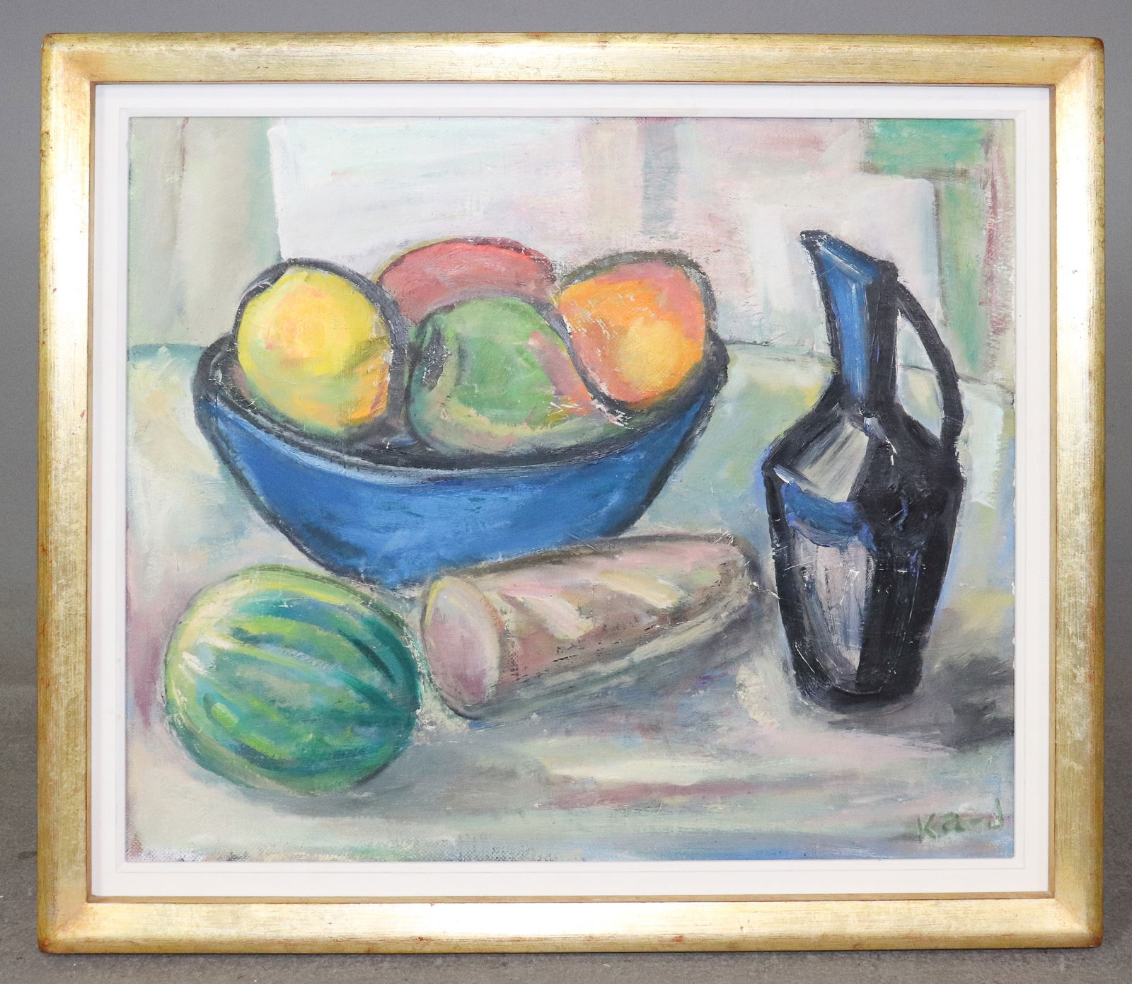 European Oil on Canvas - Fruit & Wine Still Life: European Oil on Canvas - Fruit & Wine Still Life from Sweden - Artist Signed 23.5 in tall x 27.5 x 2