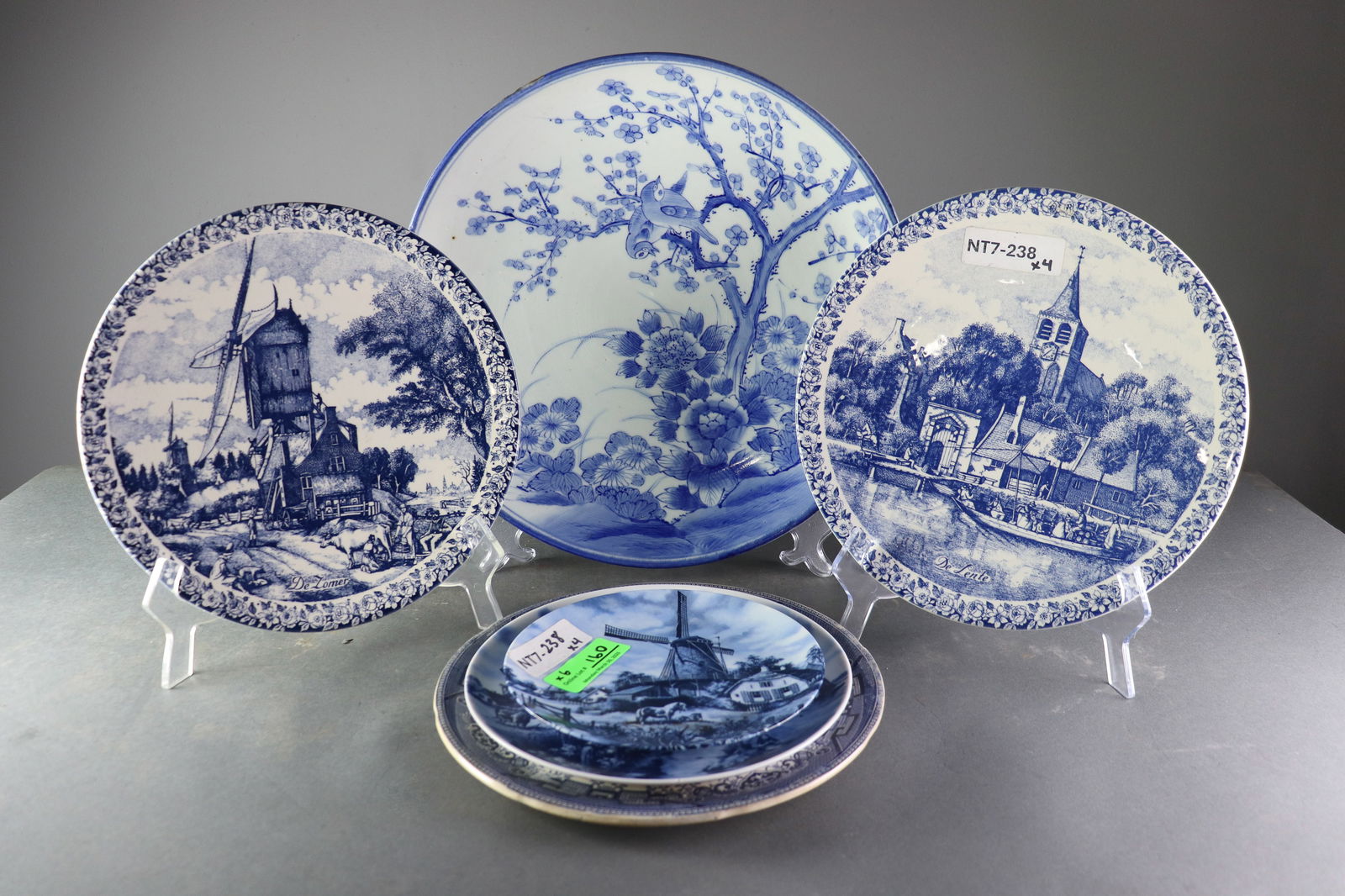 6 pc Collection of Assorted Blue & White Plates: 6 pc Collection of Assorted Blue & White Plates - perfect for a plate wall - Largest is 2.25 in tall x 15.25 x 15.25