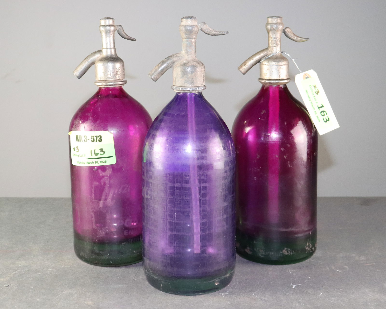 Three Argentine Seltzer Bottles: Three Argentine Seltzer Bottles - 12 in tall x 4.25 x 4.25