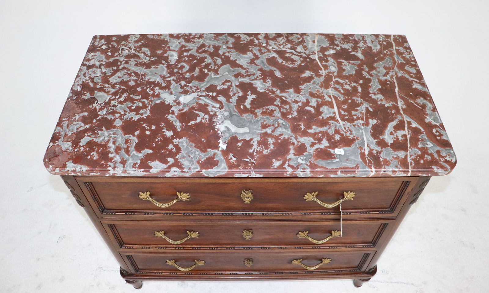 French Walnut Commode with Rouge Marble Top - 2