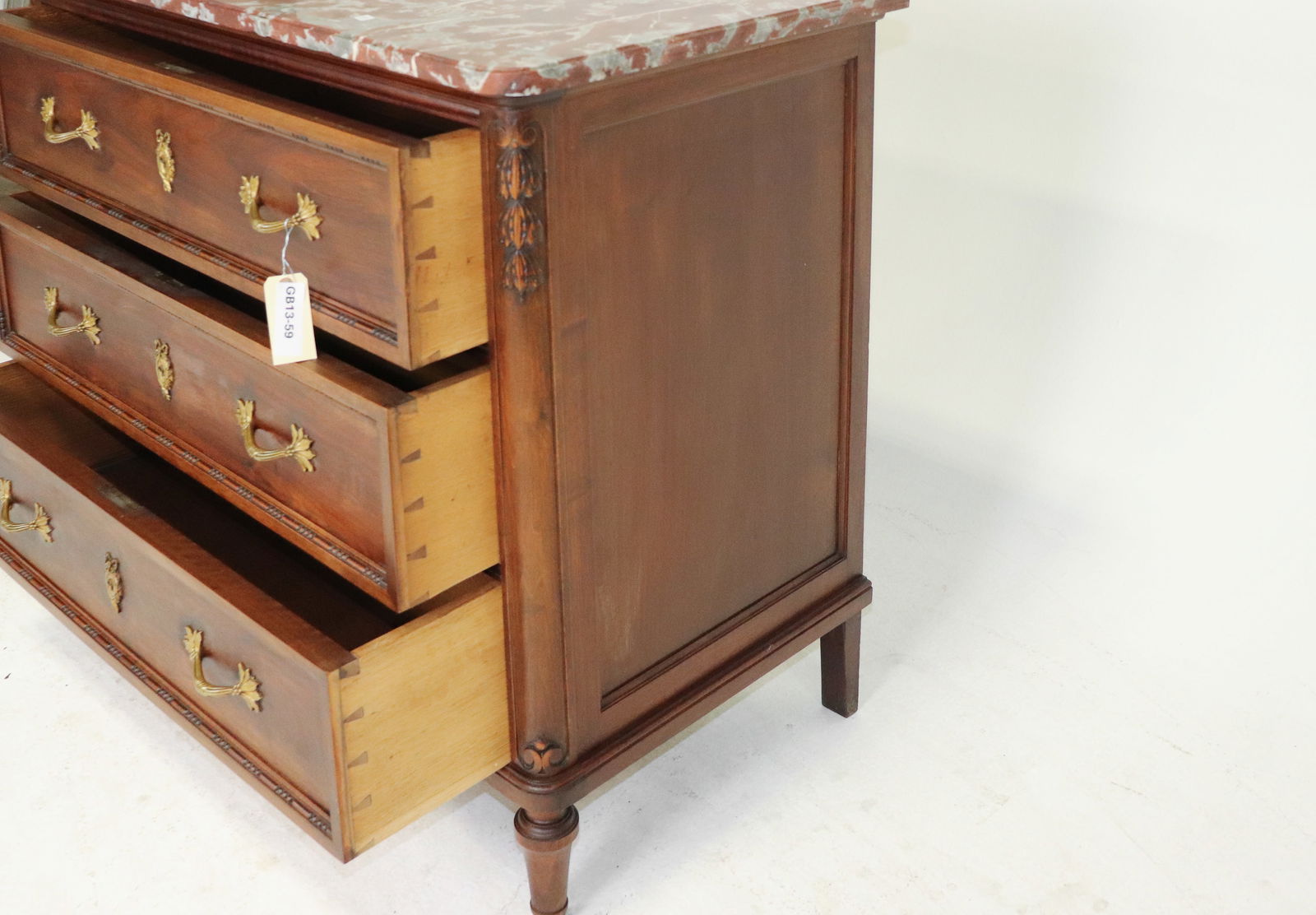 French Walnut Commode with Rouge Marble Top - 3