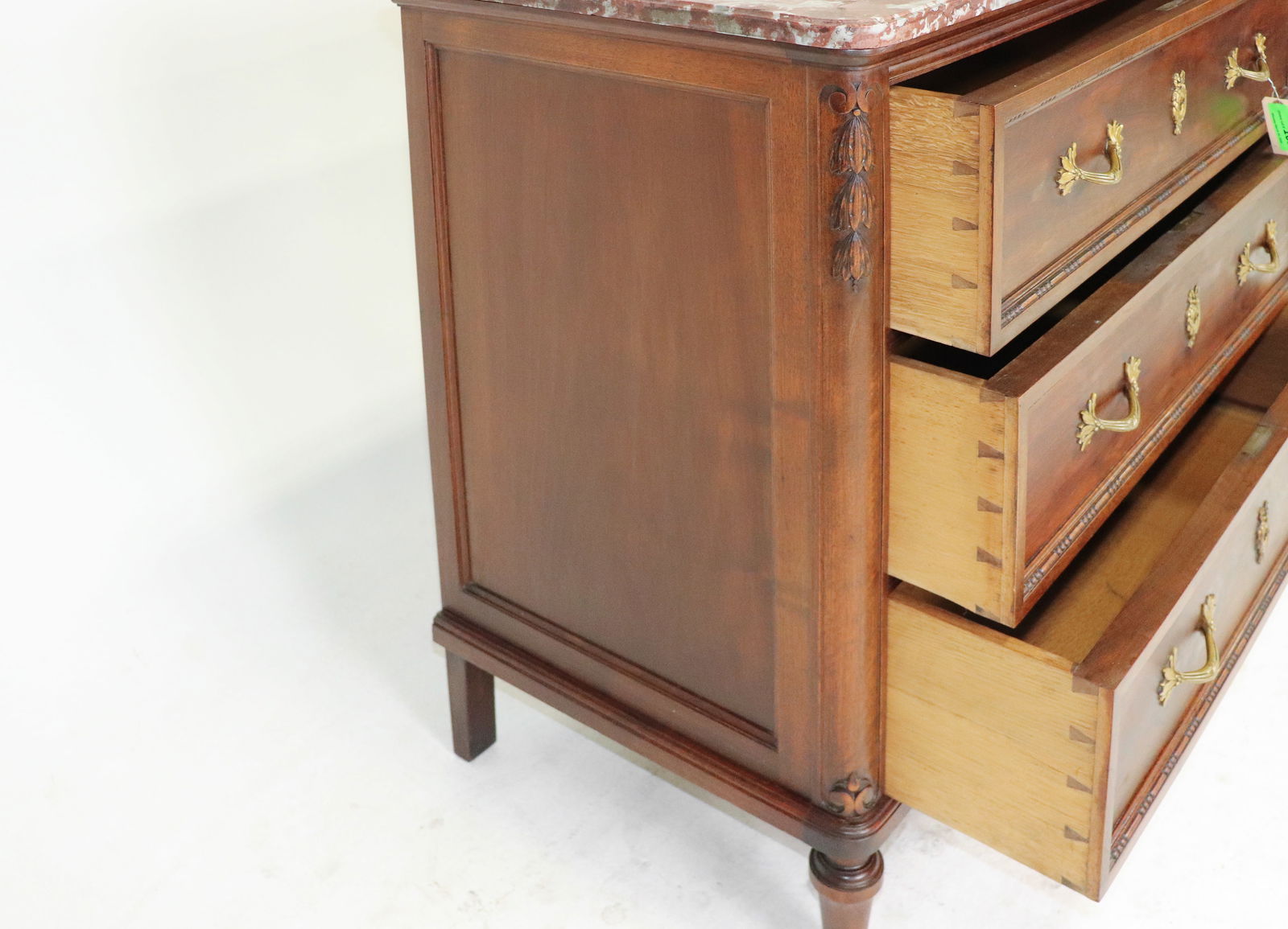 French Walnut Commode with Rouge Marble Top - 4