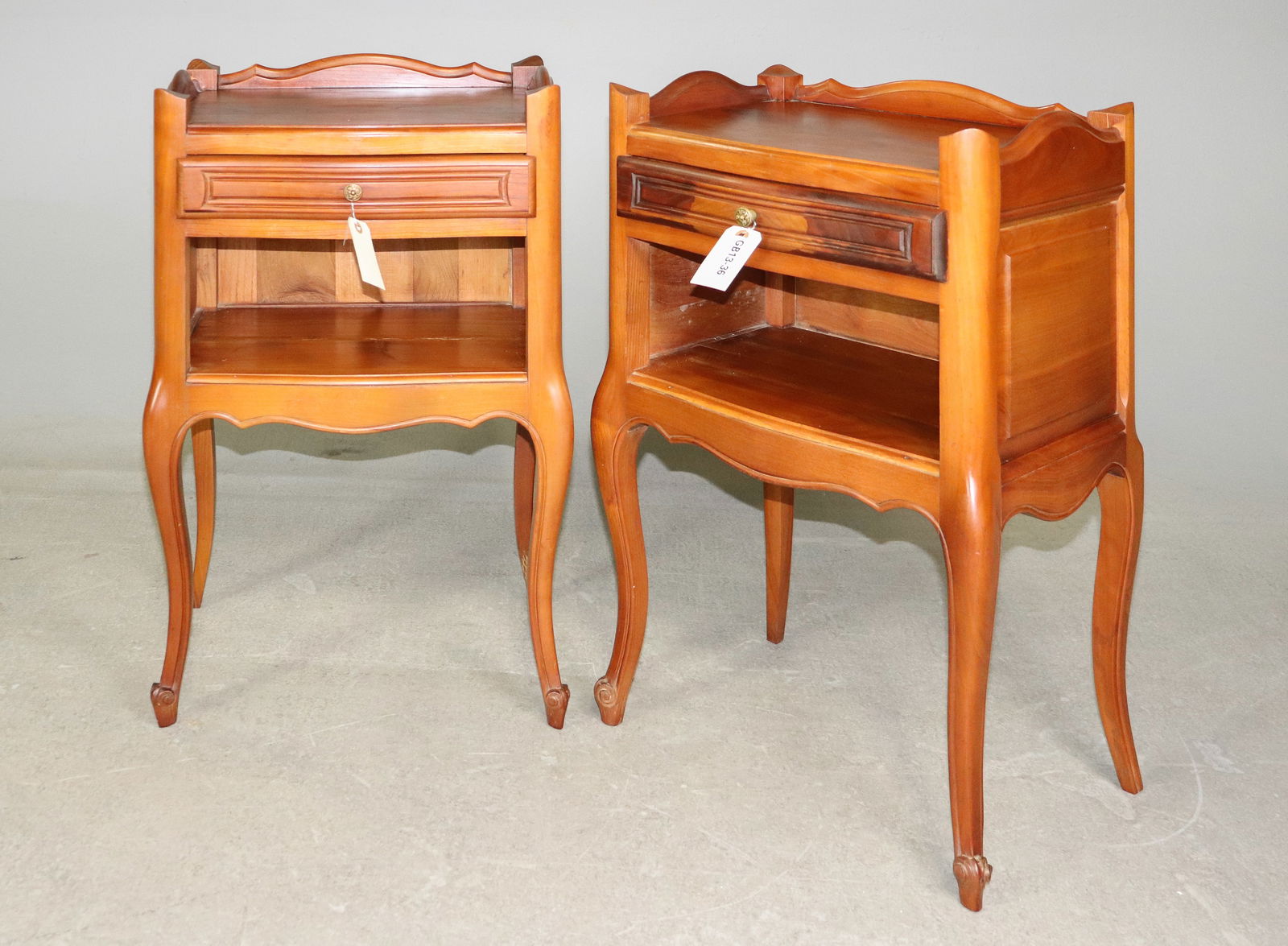 2 French Louis XV Bedside Cabinets in Cherry: 2 French Louis XV Bedside Cabinets in Cherry - 28.75 in tall x 17.75 x 14.25