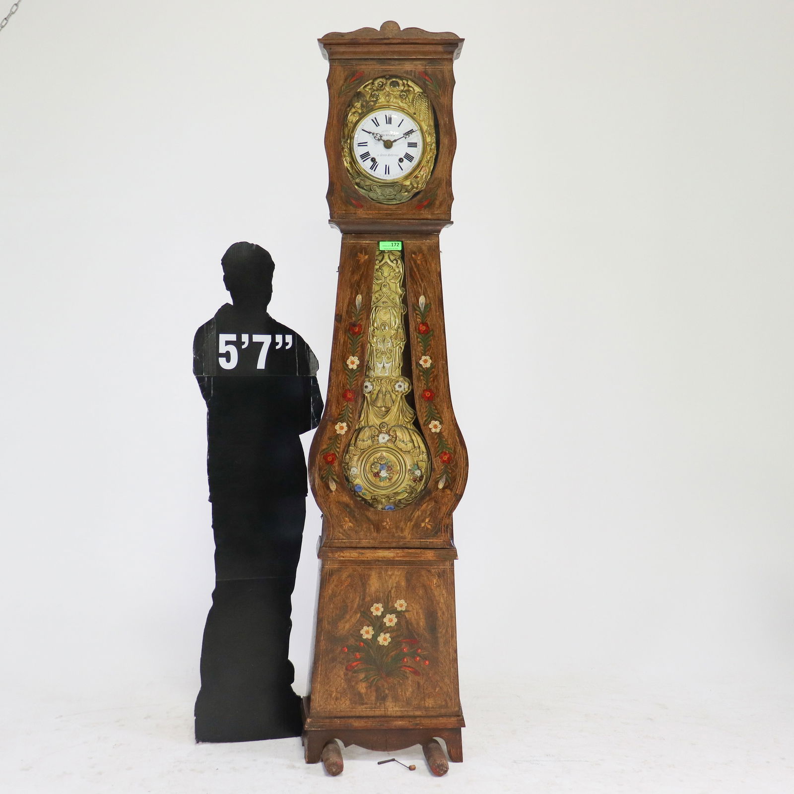 French Painted Longcase Grandfather Clock: French Painted Longcase Clock - 92 in tall x 17 x 9