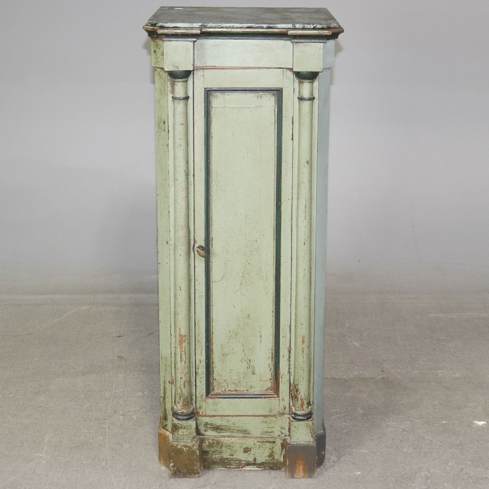 Narrow Painted French Empire Style Marble Top Cabinet (1 of 8)